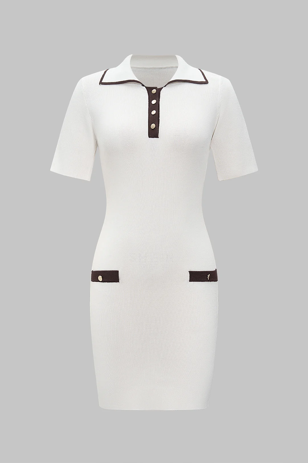 Contrast Metallic Button Short Sleeve Midi Dress