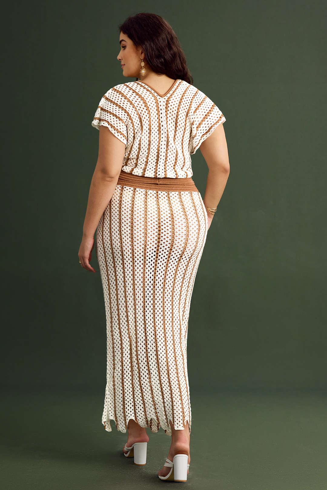 Plus Size High Waist Striped Knit Skirt