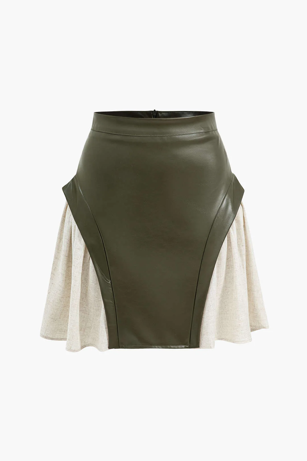 Color Block Patchwork Ruched Zip Skirt