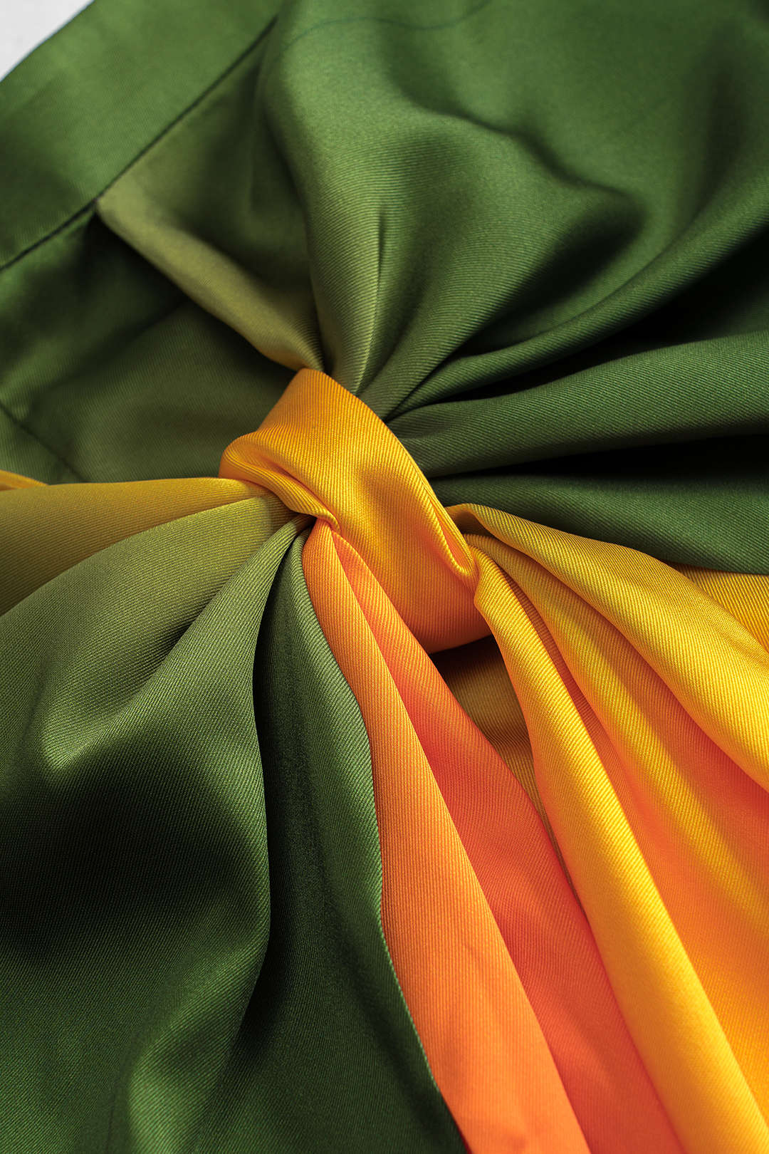 Ombre Print Satin Ruched Tie-Front Zippered Skirt