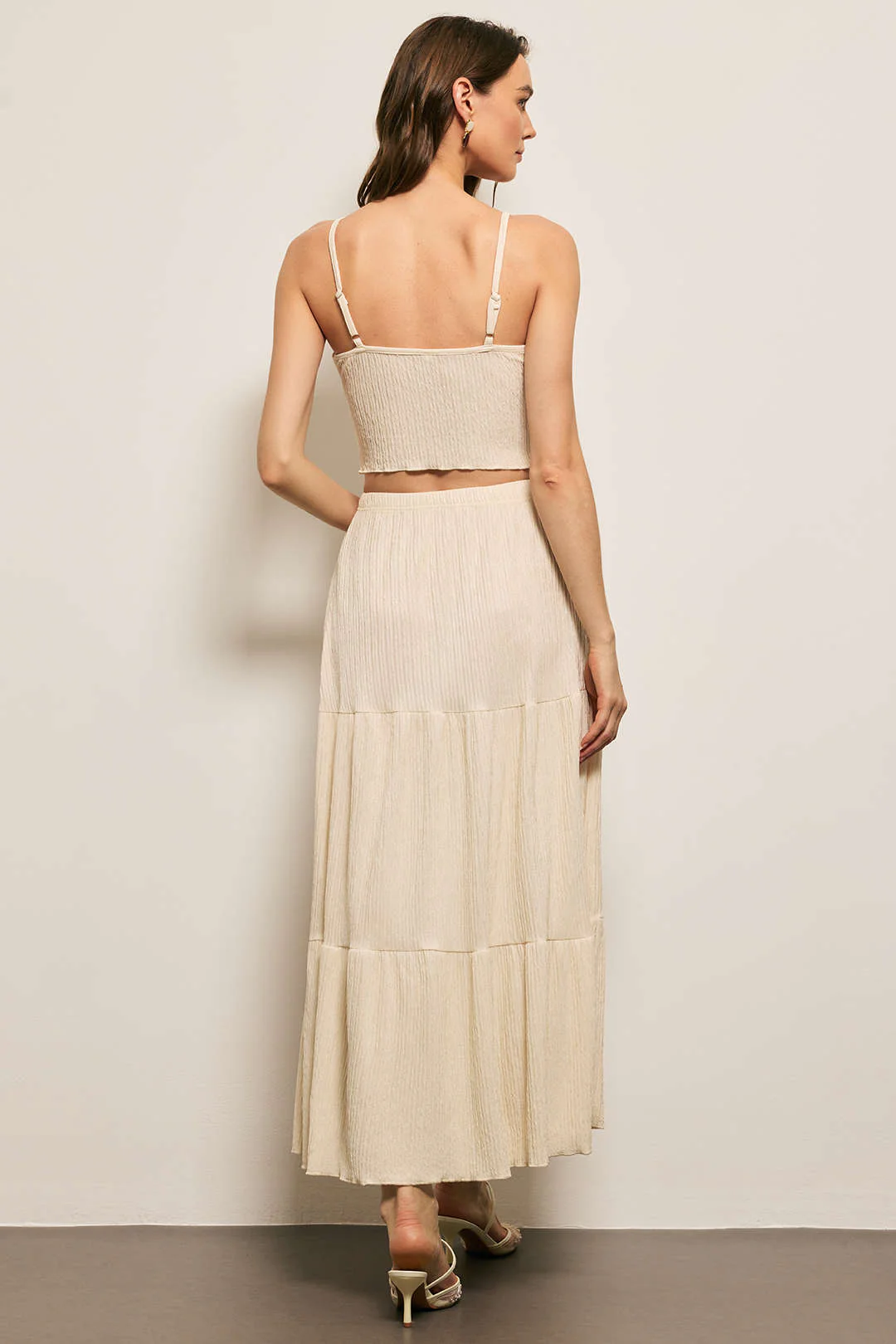 Solid Ruched Cami Top And Skirt Set