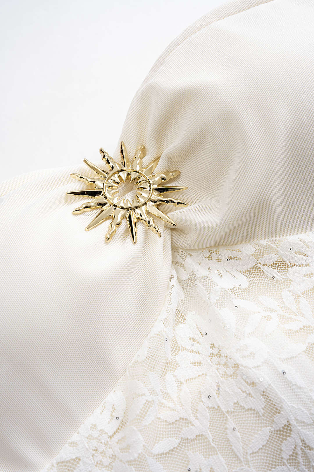 Off-the-Shoulder Mesh Patchwork Metallic Knotted Long Dress