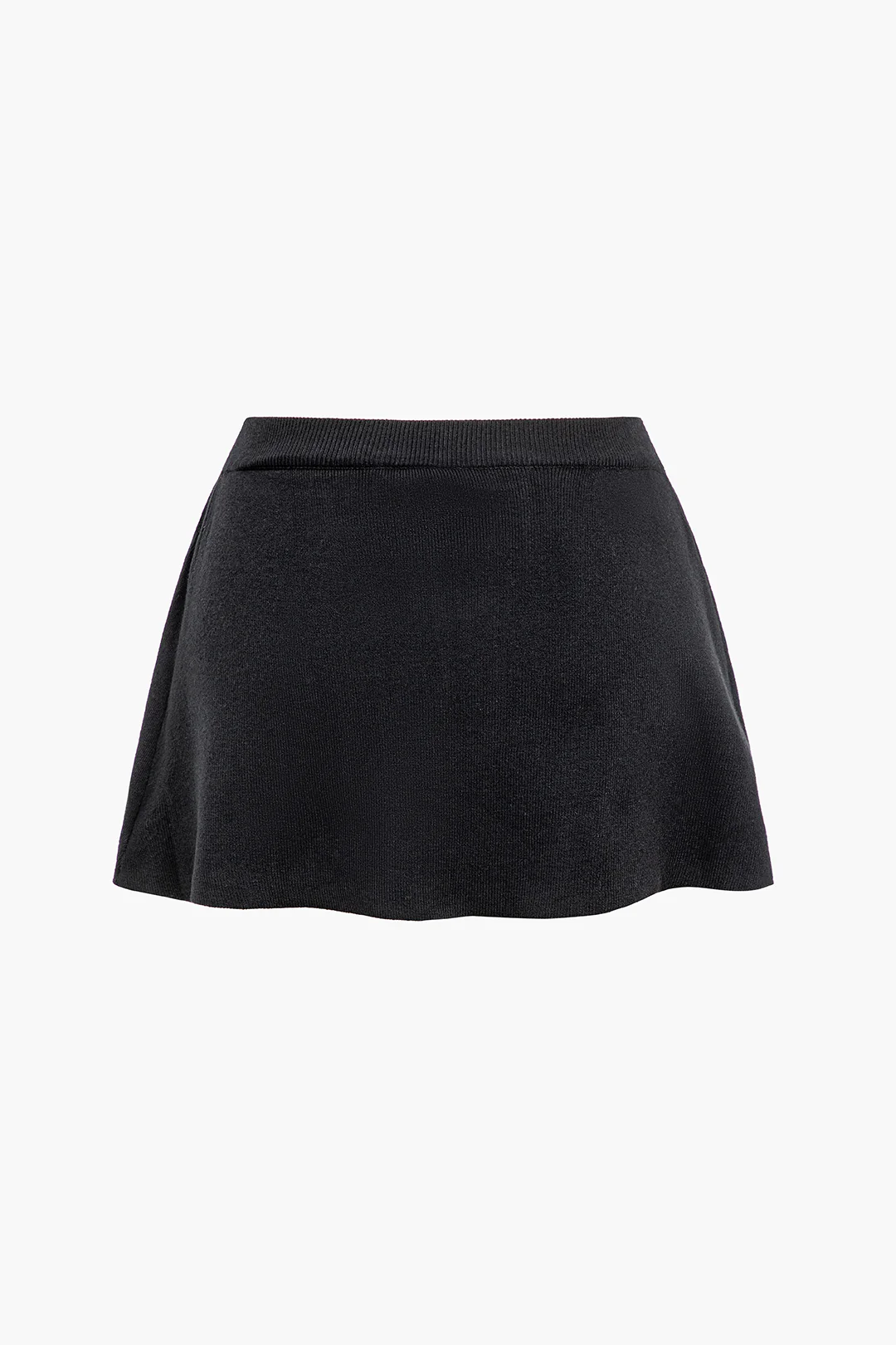 Solid Knitted Belted Button-Decorated Skirt