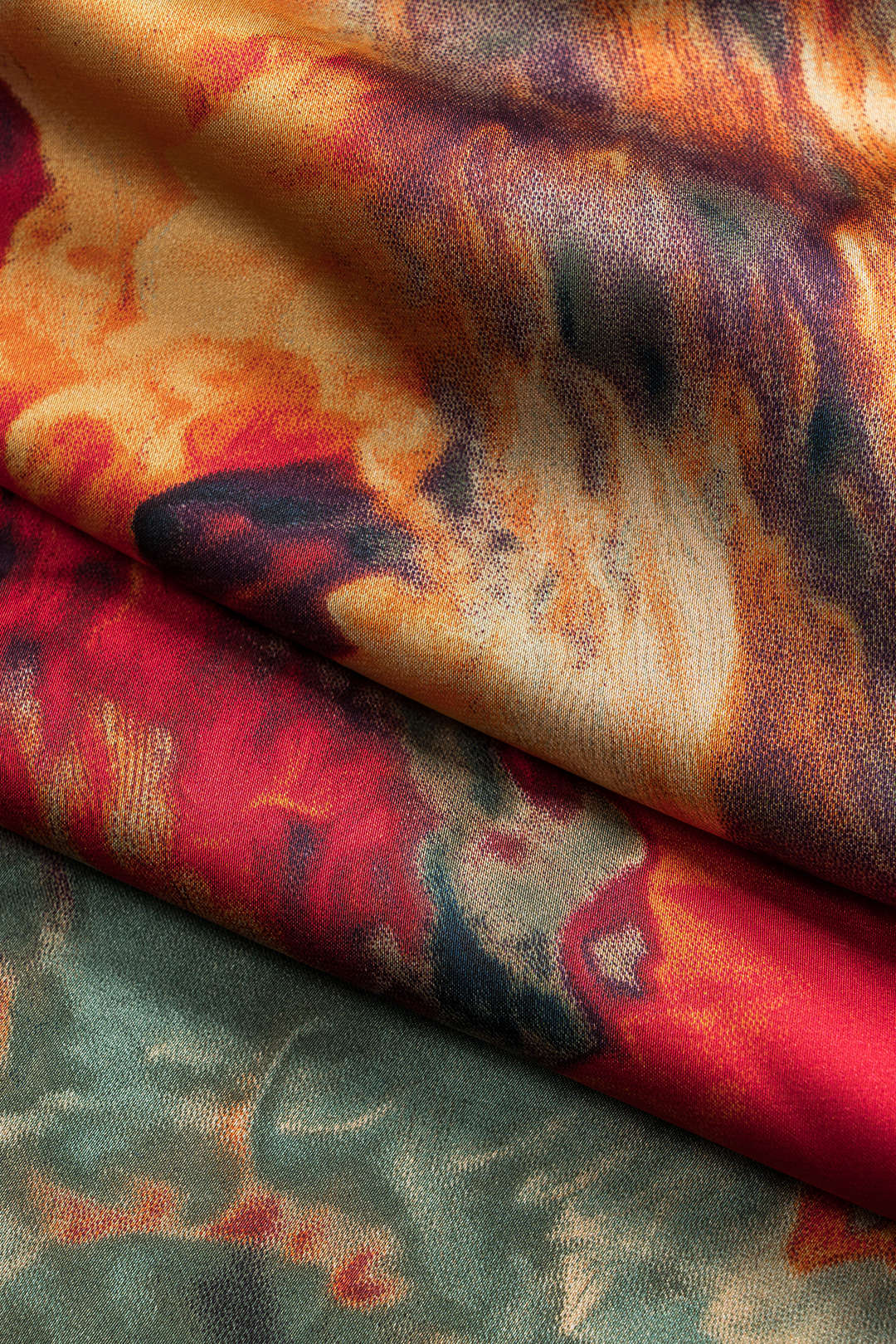 Plus Size Abstract Print Satin Zipper Cowl Neck Sleeveless Midi Dress