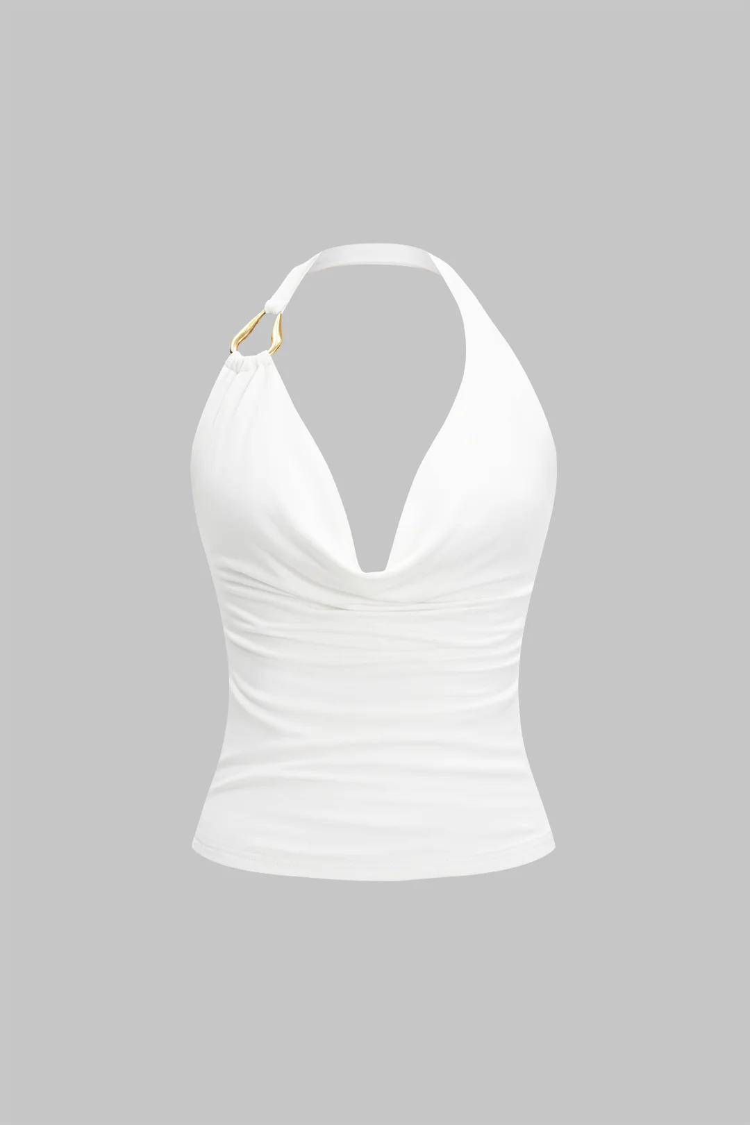 Metallic Decorated Backless Cowl Neck Halter Tank Top