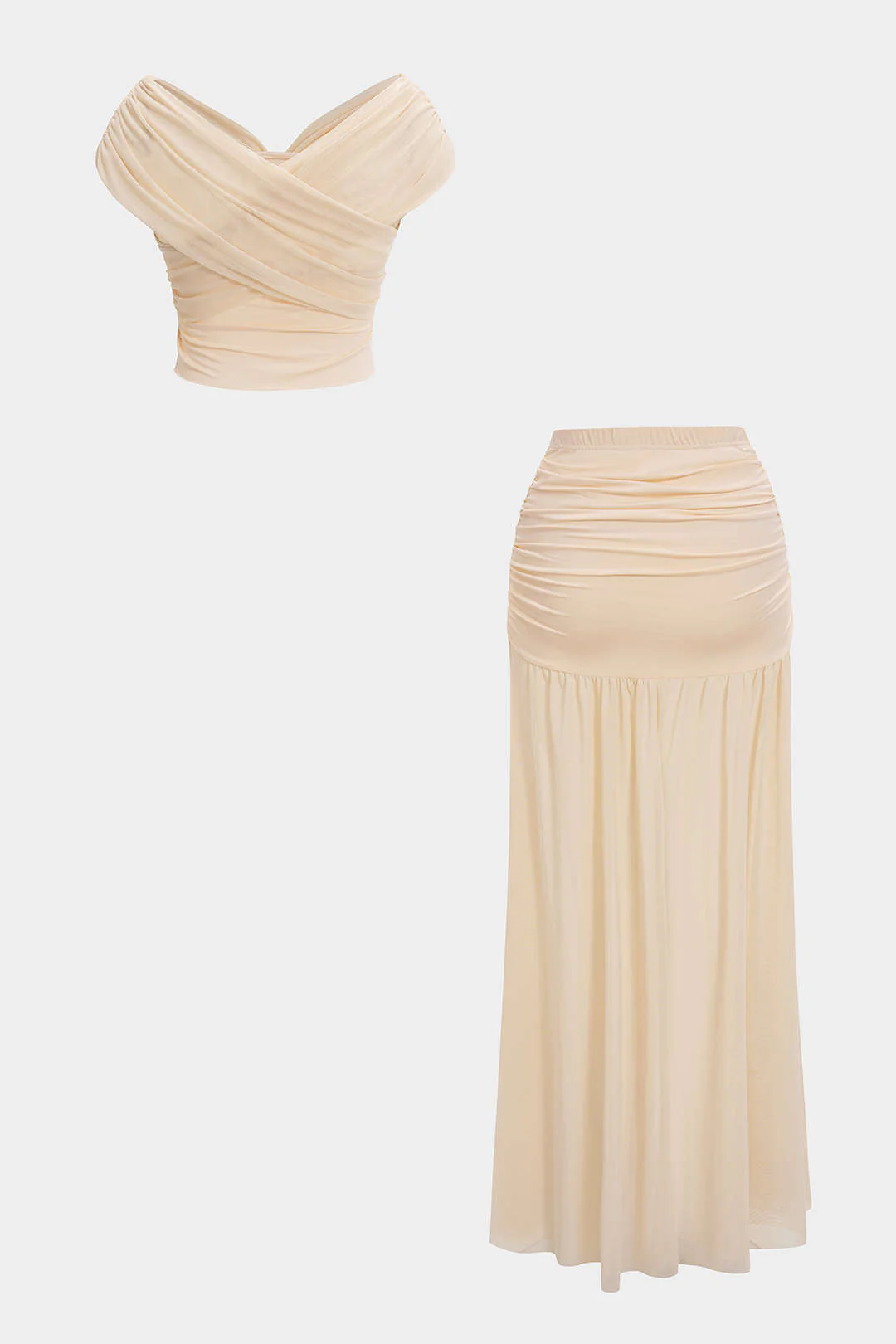 Ruched Patchwork Top and Skirt Outfit Set