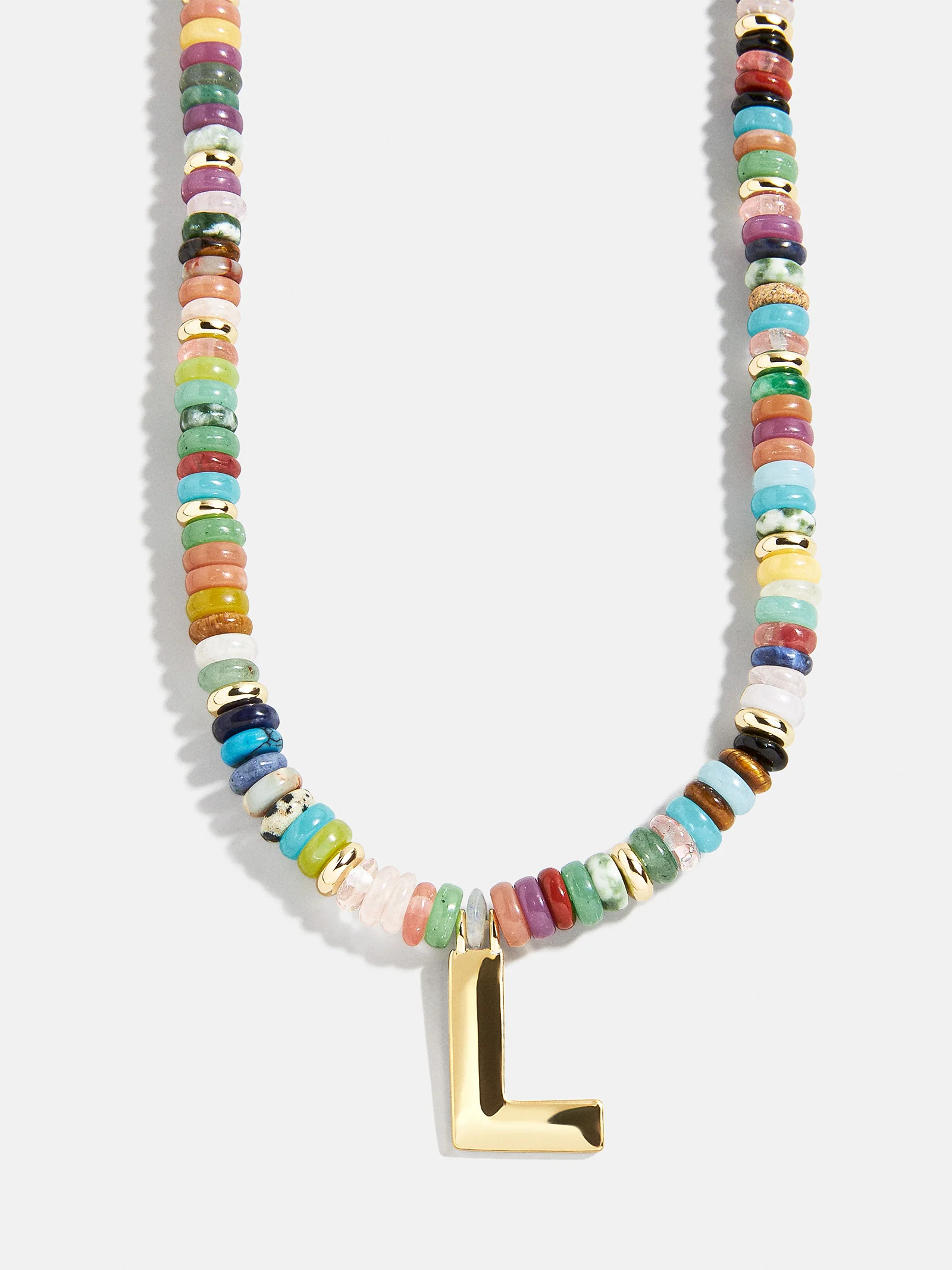 Semi-Precious Block Initial Necklace - Multi/Gold