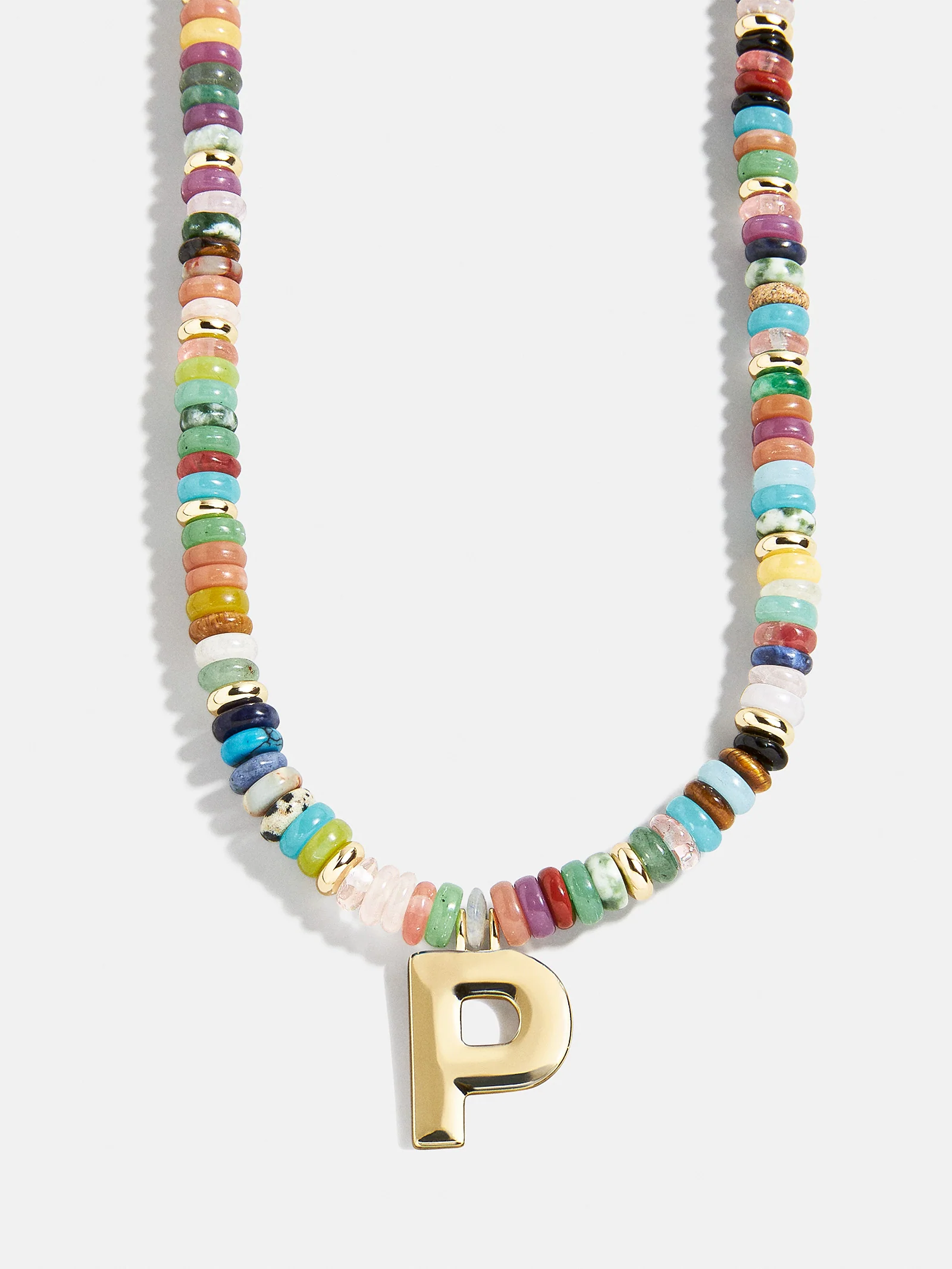 Semi-Precious Block Initial Necklace - Multi/Gold