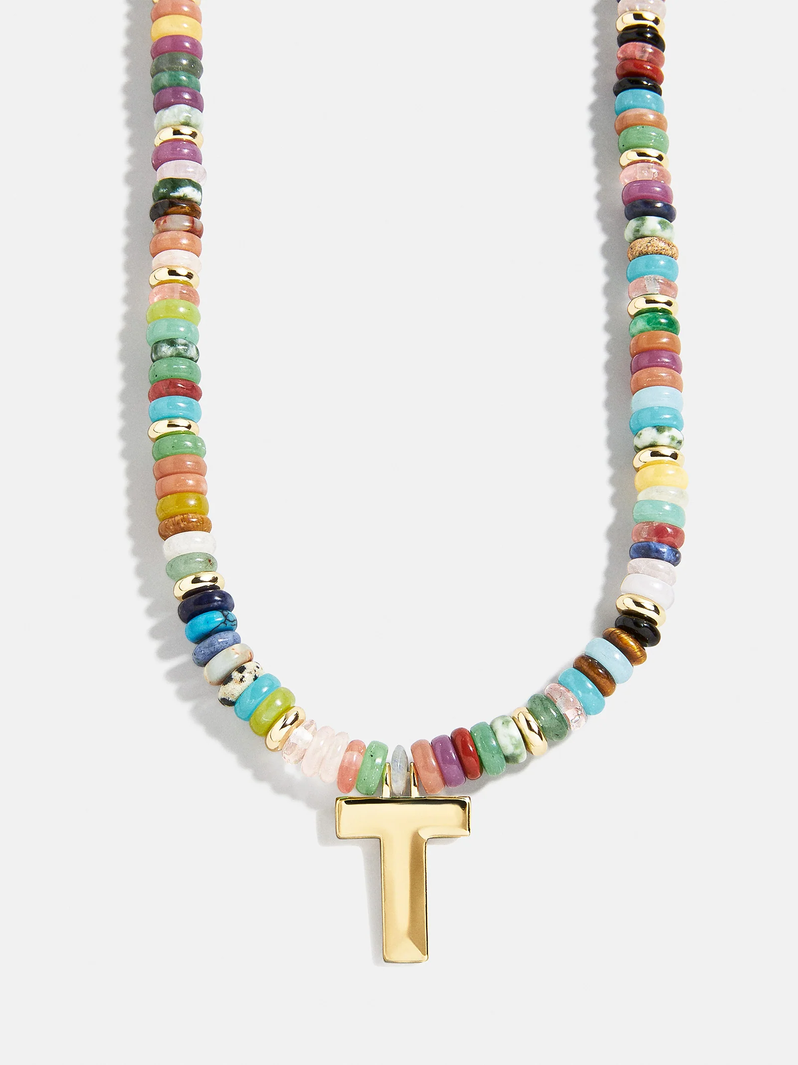Semi-Precious Block Initial Necklace - Multi/Gold