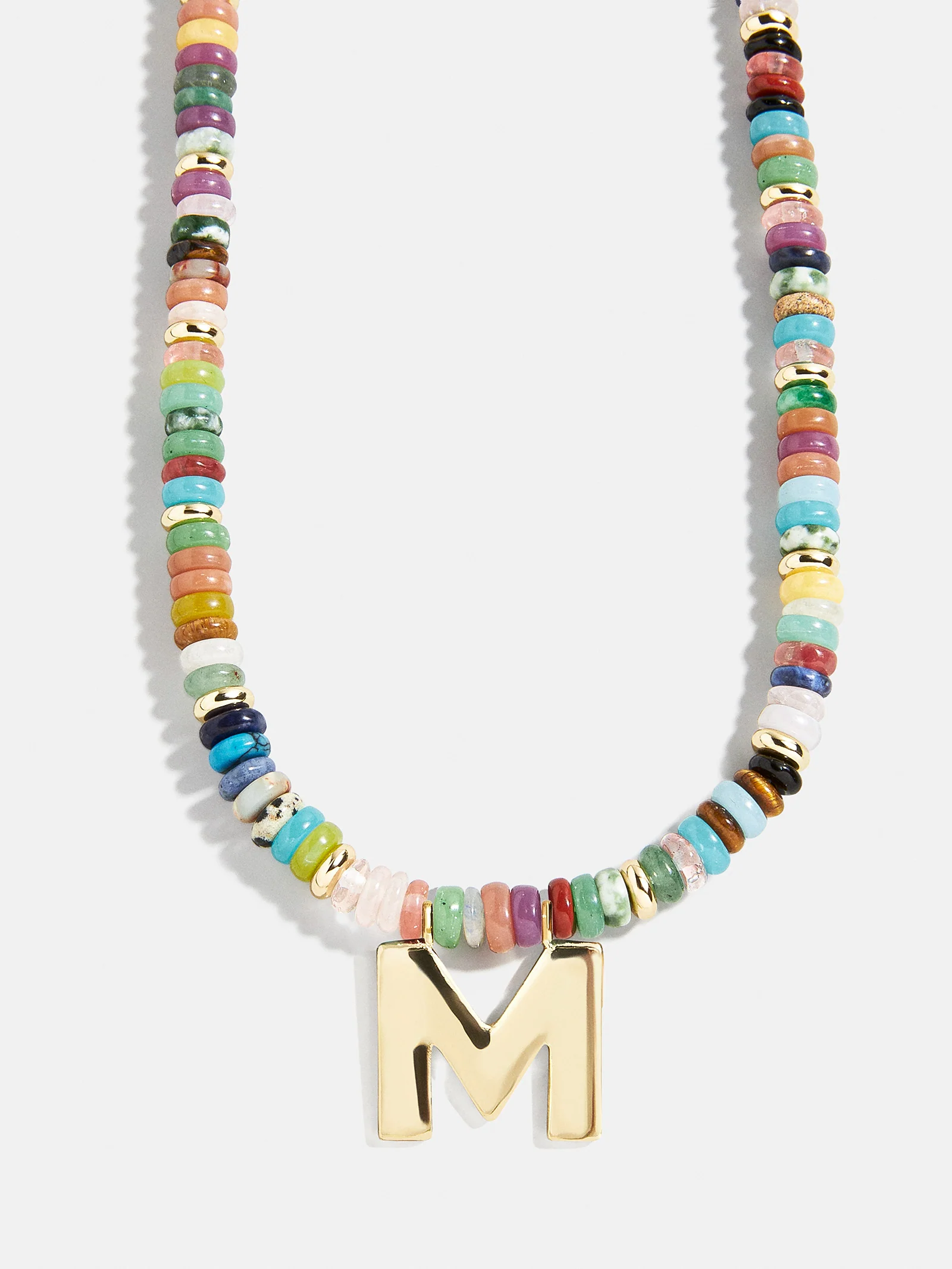 Semi-Precious Block Initial Necklace - Multi/Gold