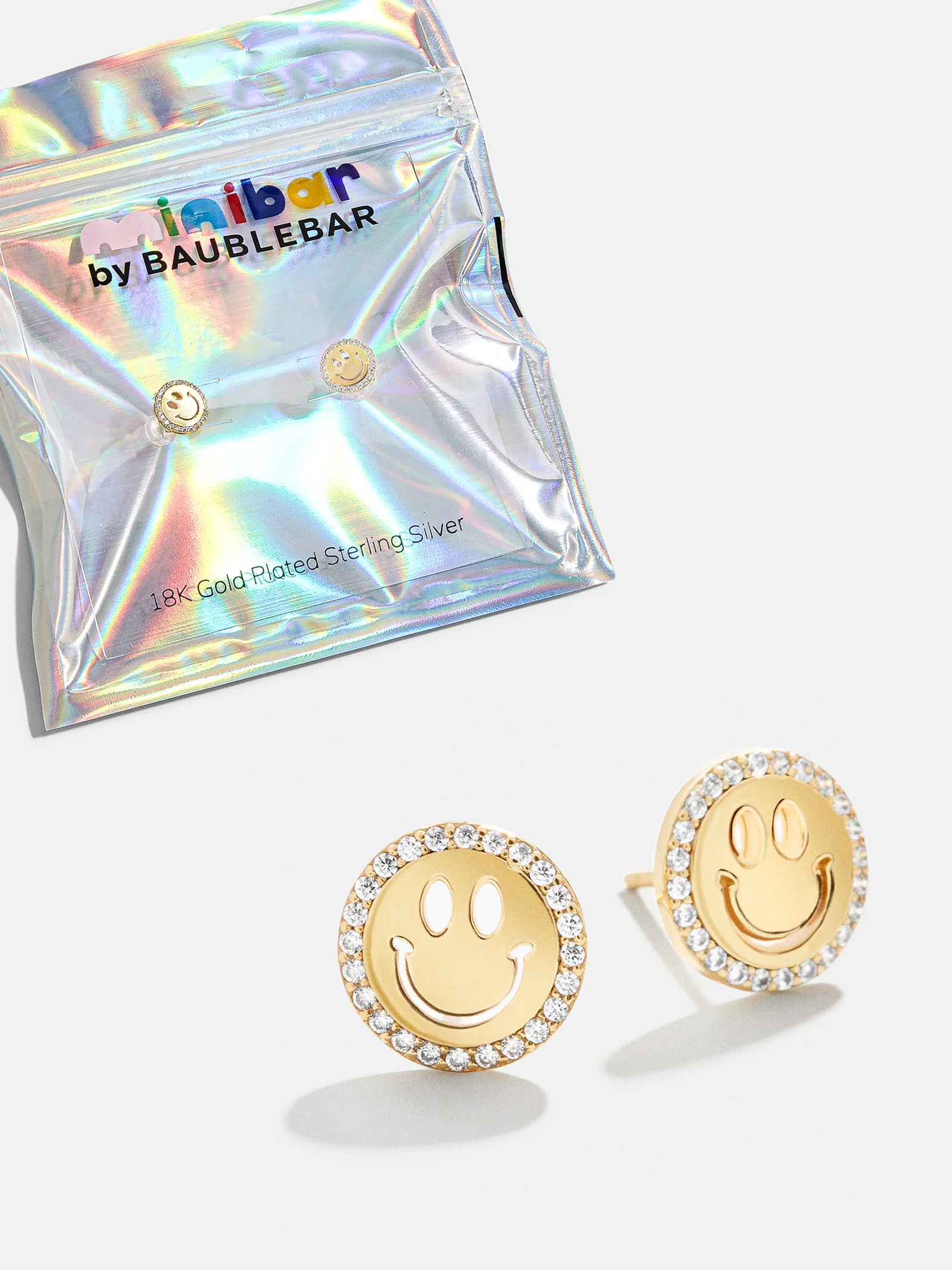 All Smiles 18K Gold Kids' Earrings - Pavé Smiley