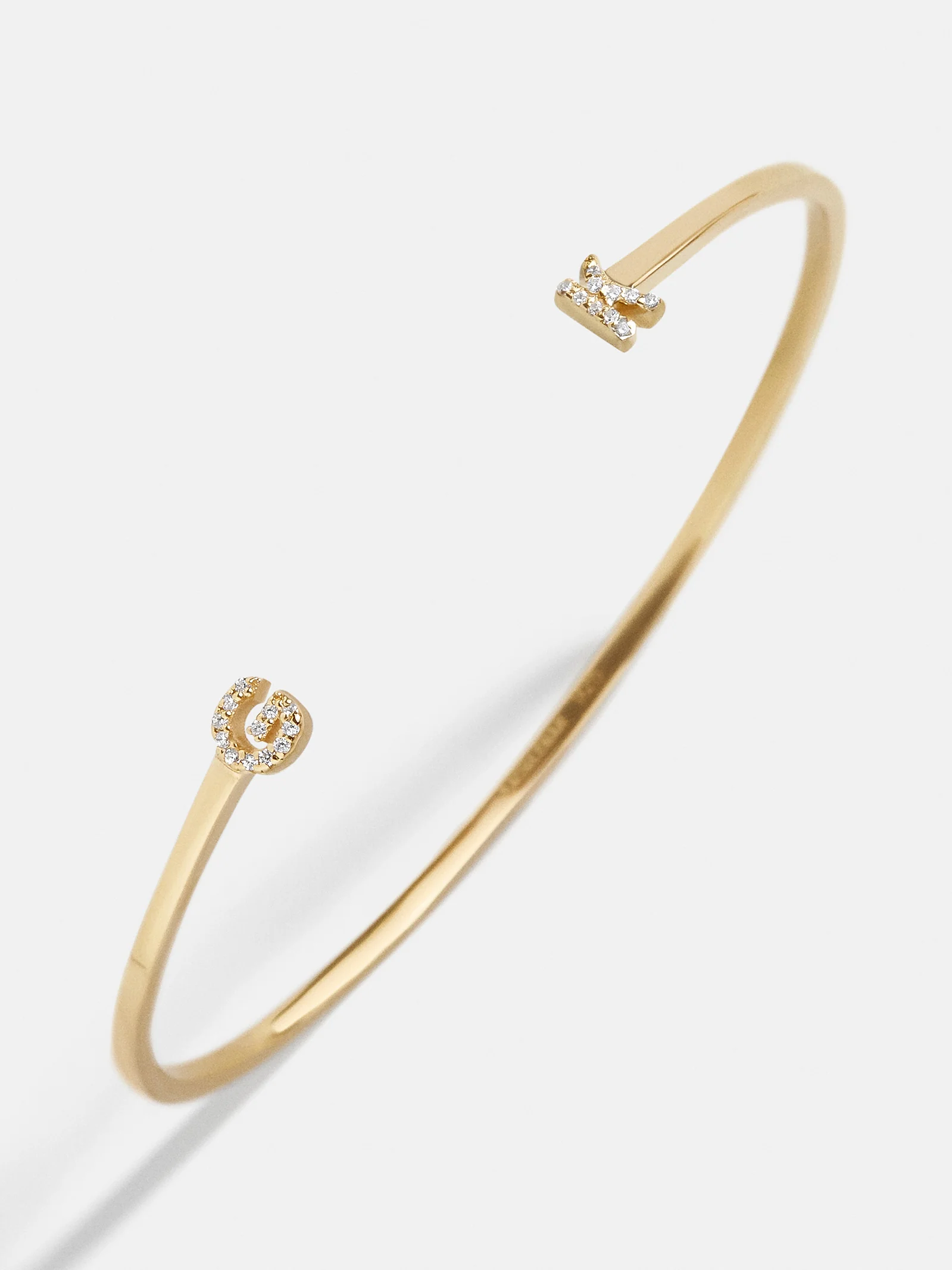 18K Gold Double Initial Custom Cuff Bracelet - Gold/Pavé