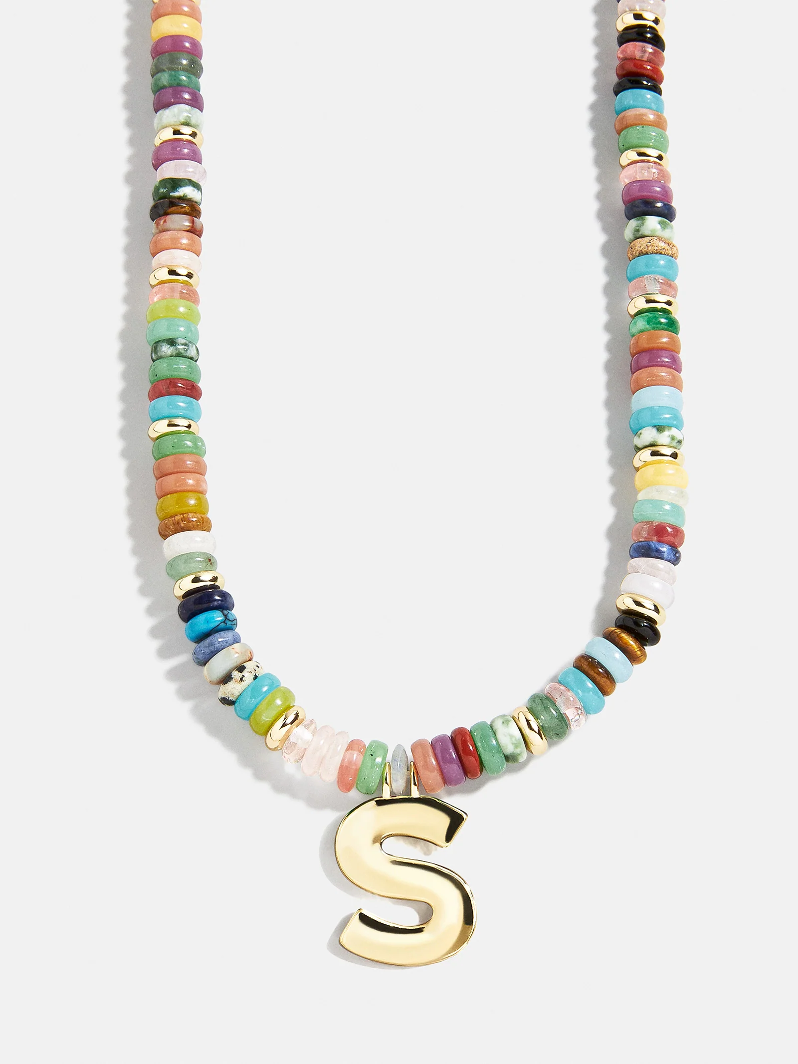 Semi-Precious Block Initial Necklace - Multi/Gold