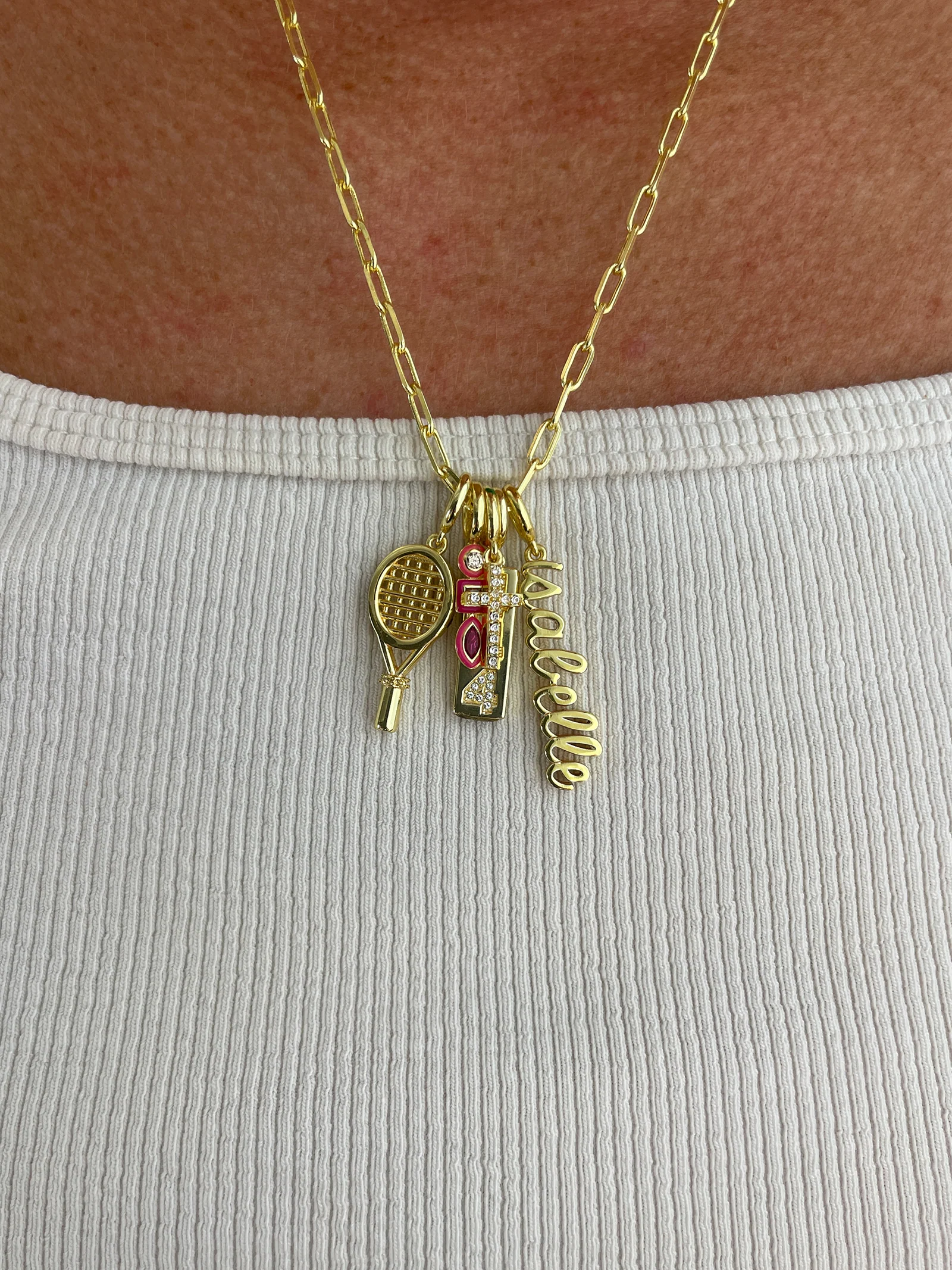 Custom Script Nameplate Charm - Gold/Pavé