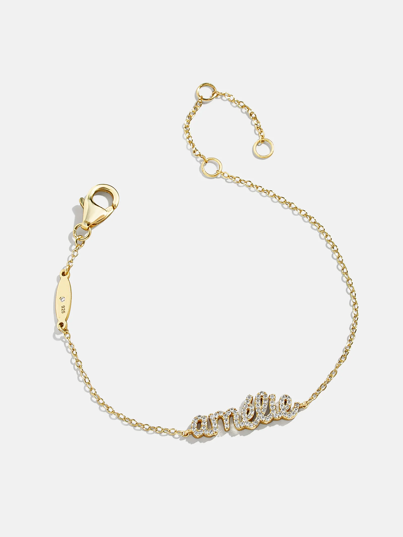 18K Gold Pavé Custom Nameplate Bracelet - 18K Gold Plated Sterling Silver. Pavé Cubic Zirconia Stones