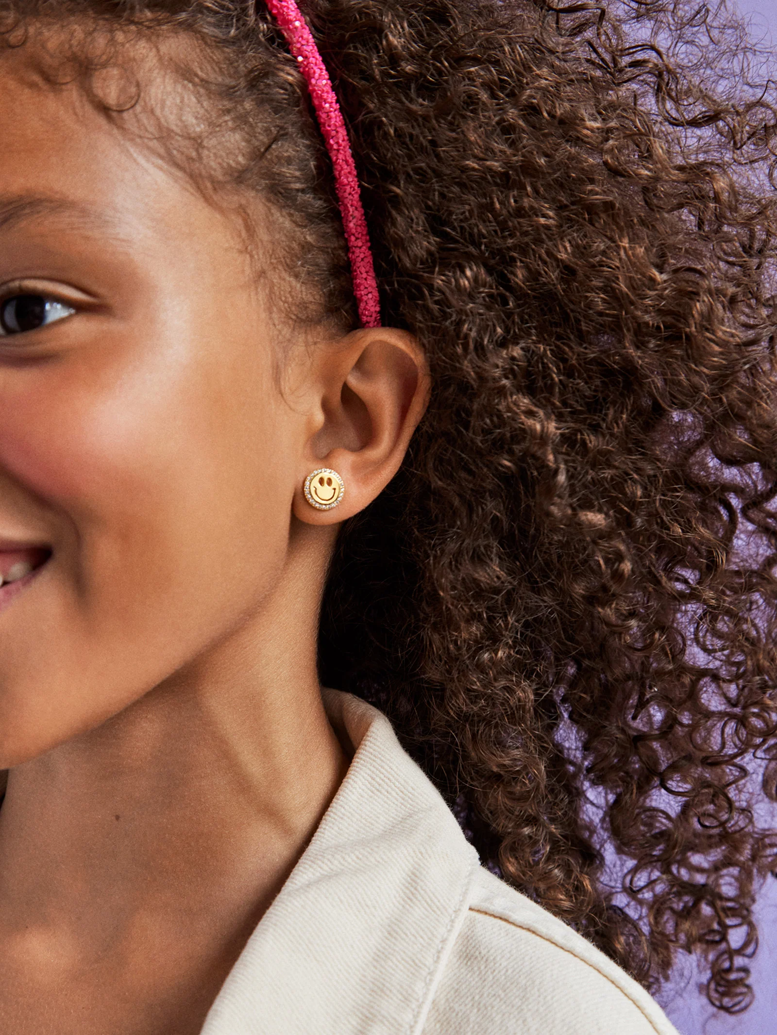 All Smiles 18K Gold Kids' Earrings - Pavé Smiley