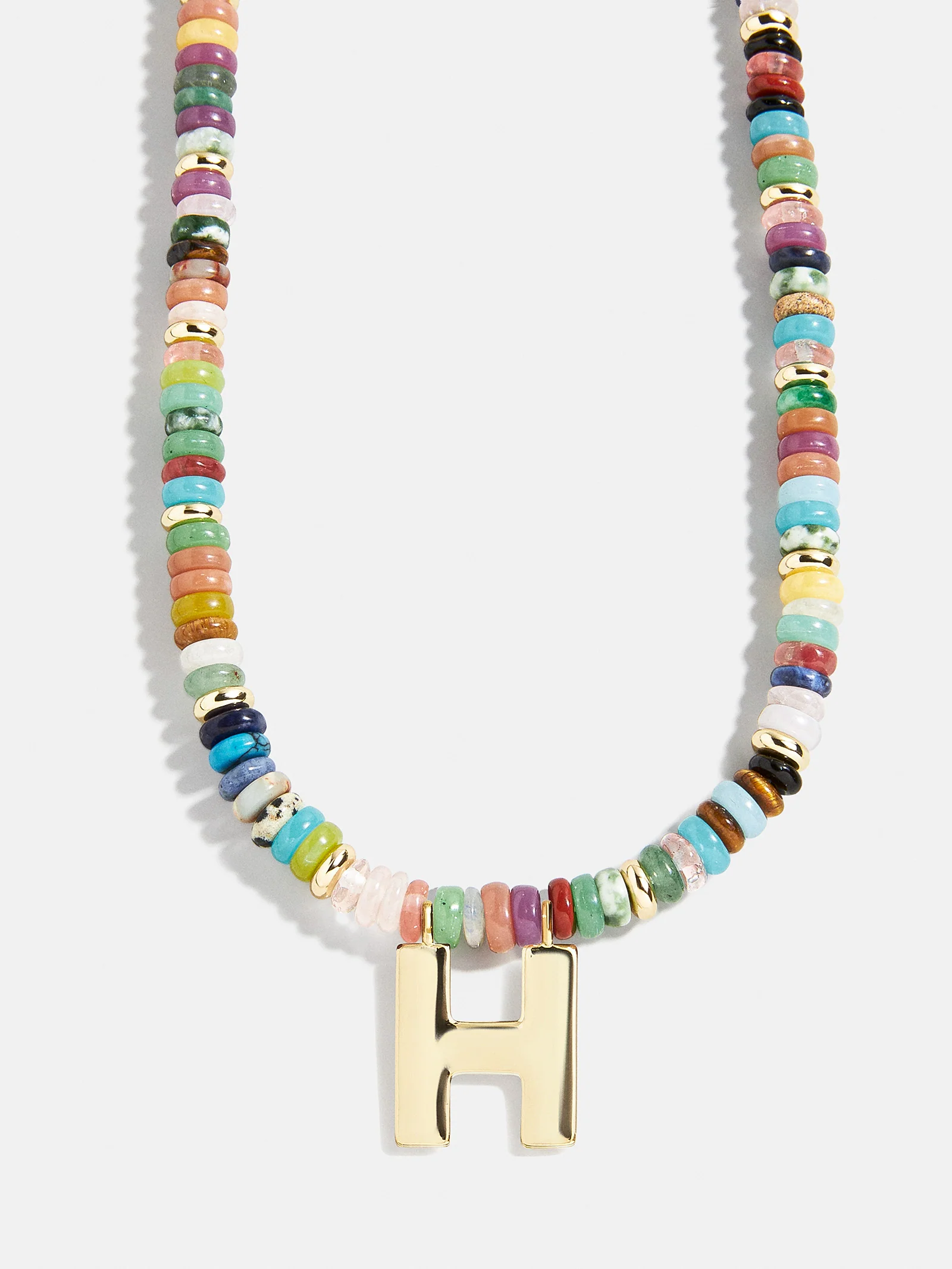 Semi-Precious Block Initial Necklace - Multi/Gold