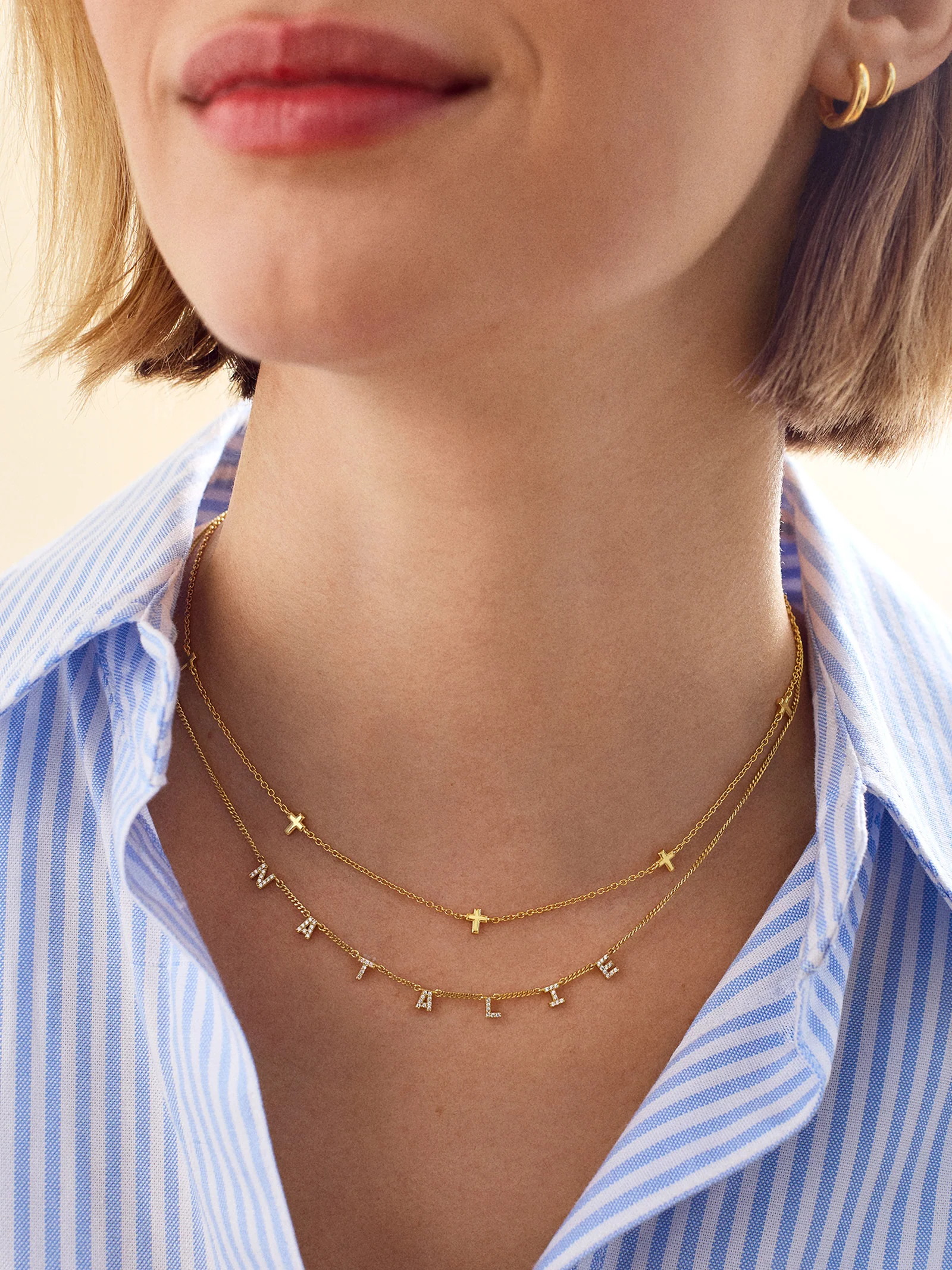 Mini 18K Gold Custom Spaced Letter Name Necklace - 18K Gold Plated Sterling Silver