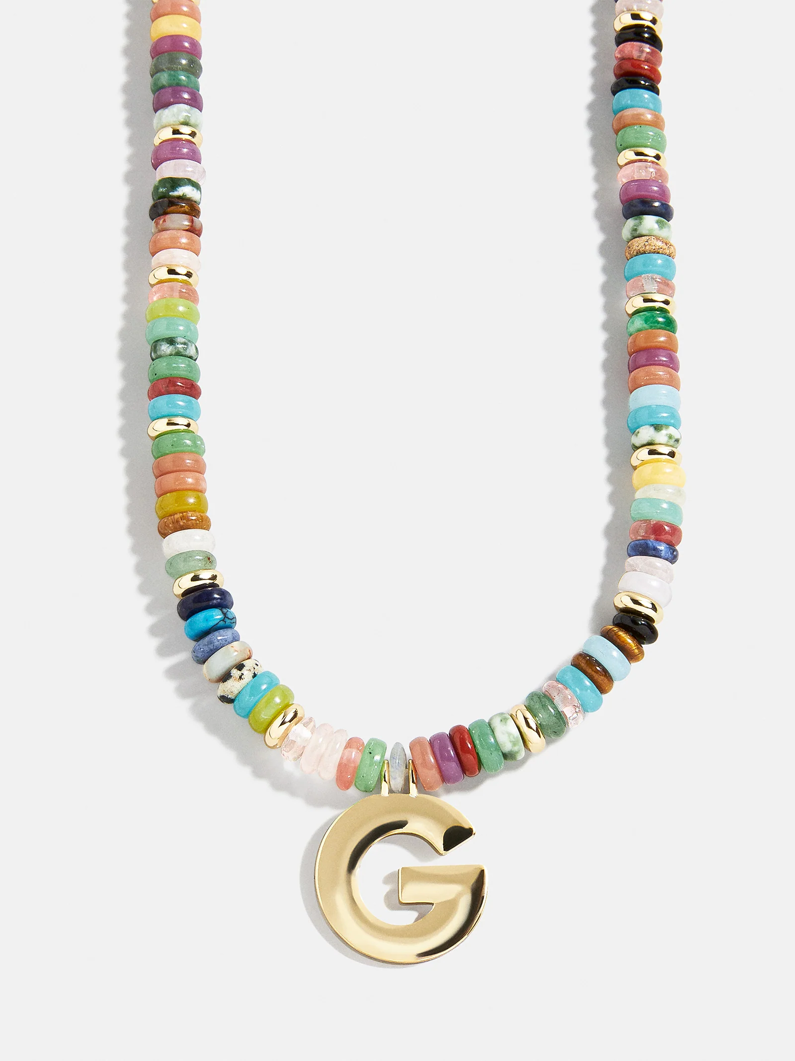 Semi-Precious Block Initial Necklace - Multi/Gold