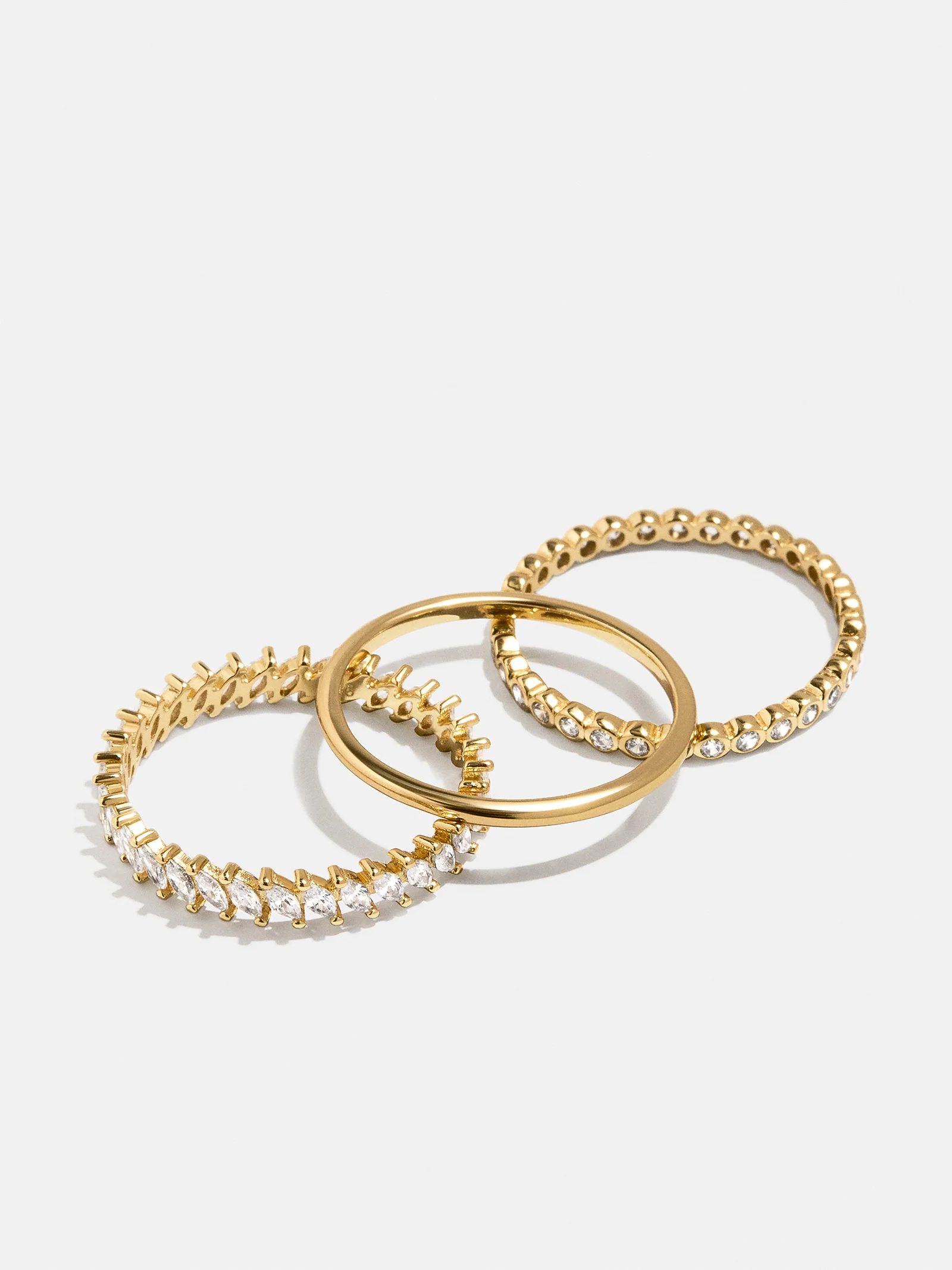 18K Gold Willow Ring Set - Gold/Pavé