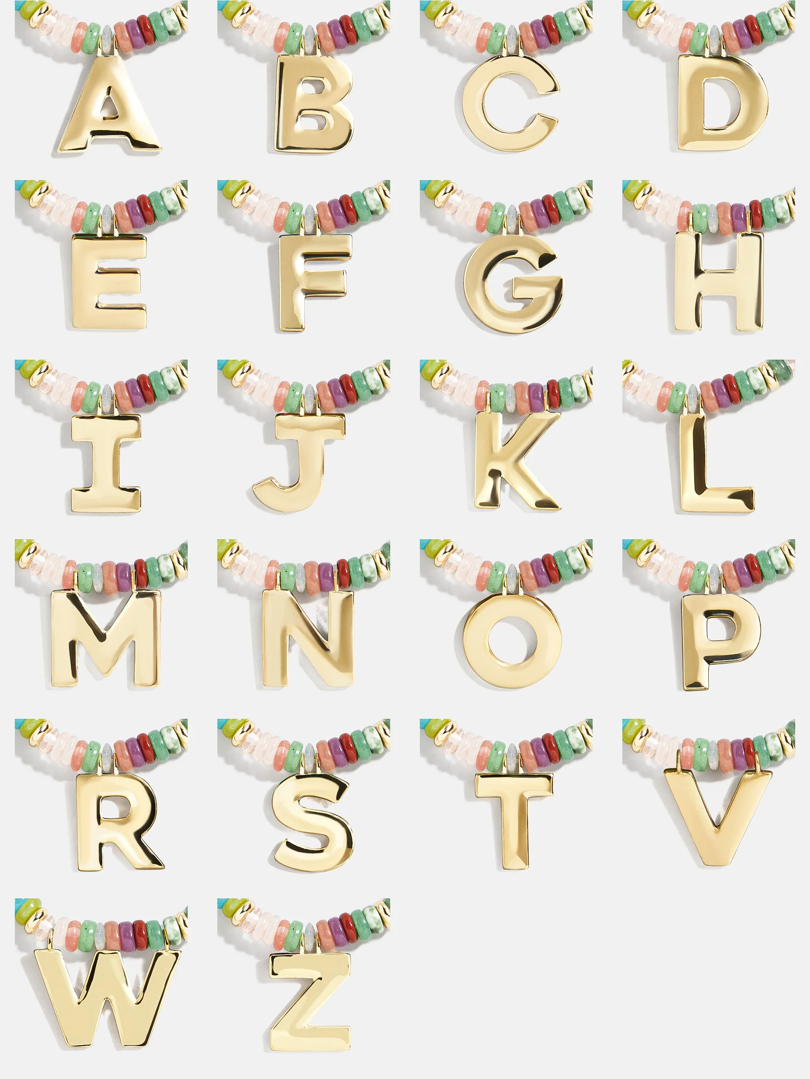 Semi-Precious Block Initial Necklace - Multi/Gold