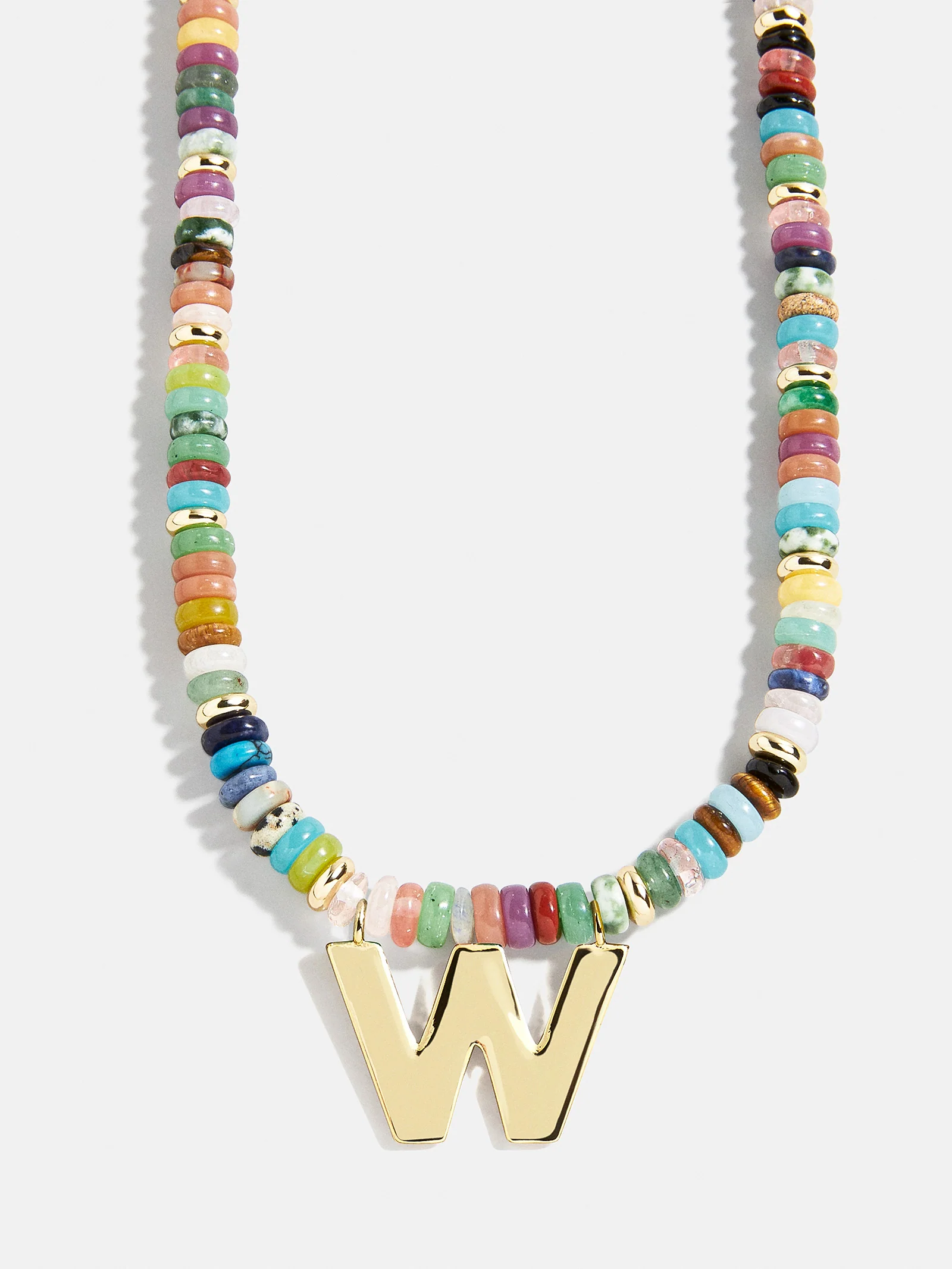 Semi-Precious Block Initial Necklace - Multi/Gold