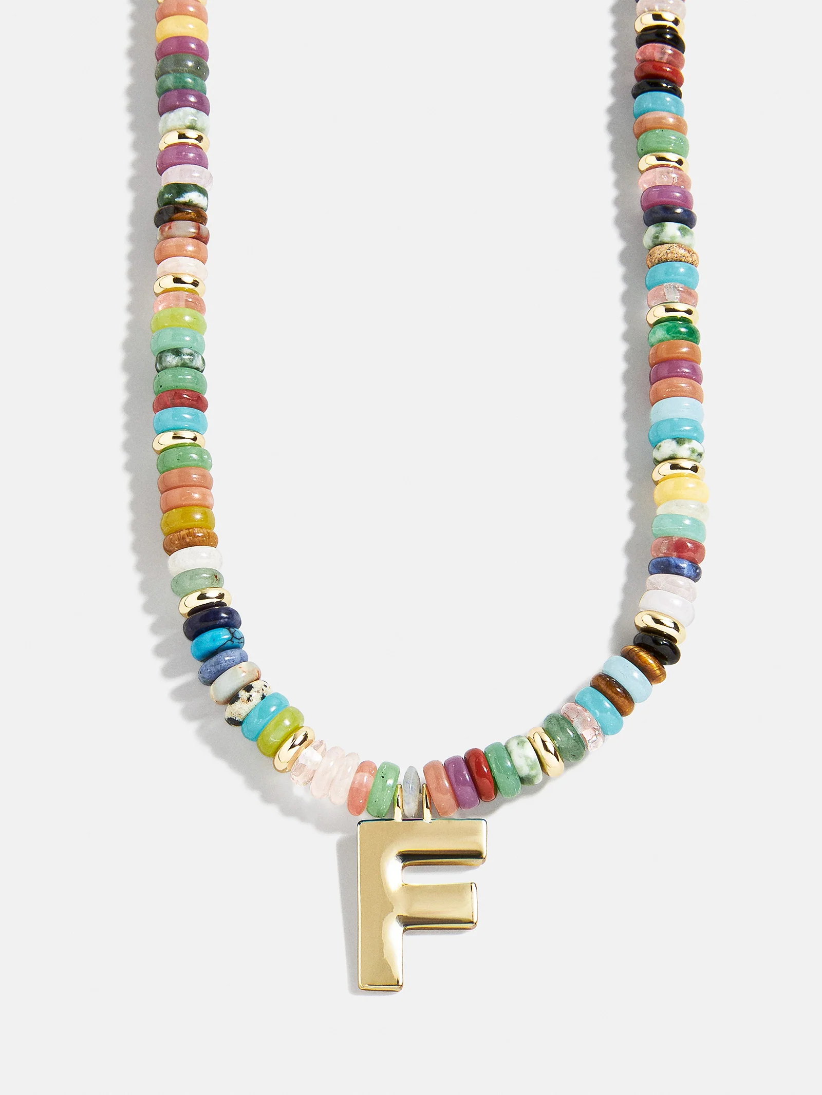 Semi-Precious Block Initial Necklace - Multi/Gold