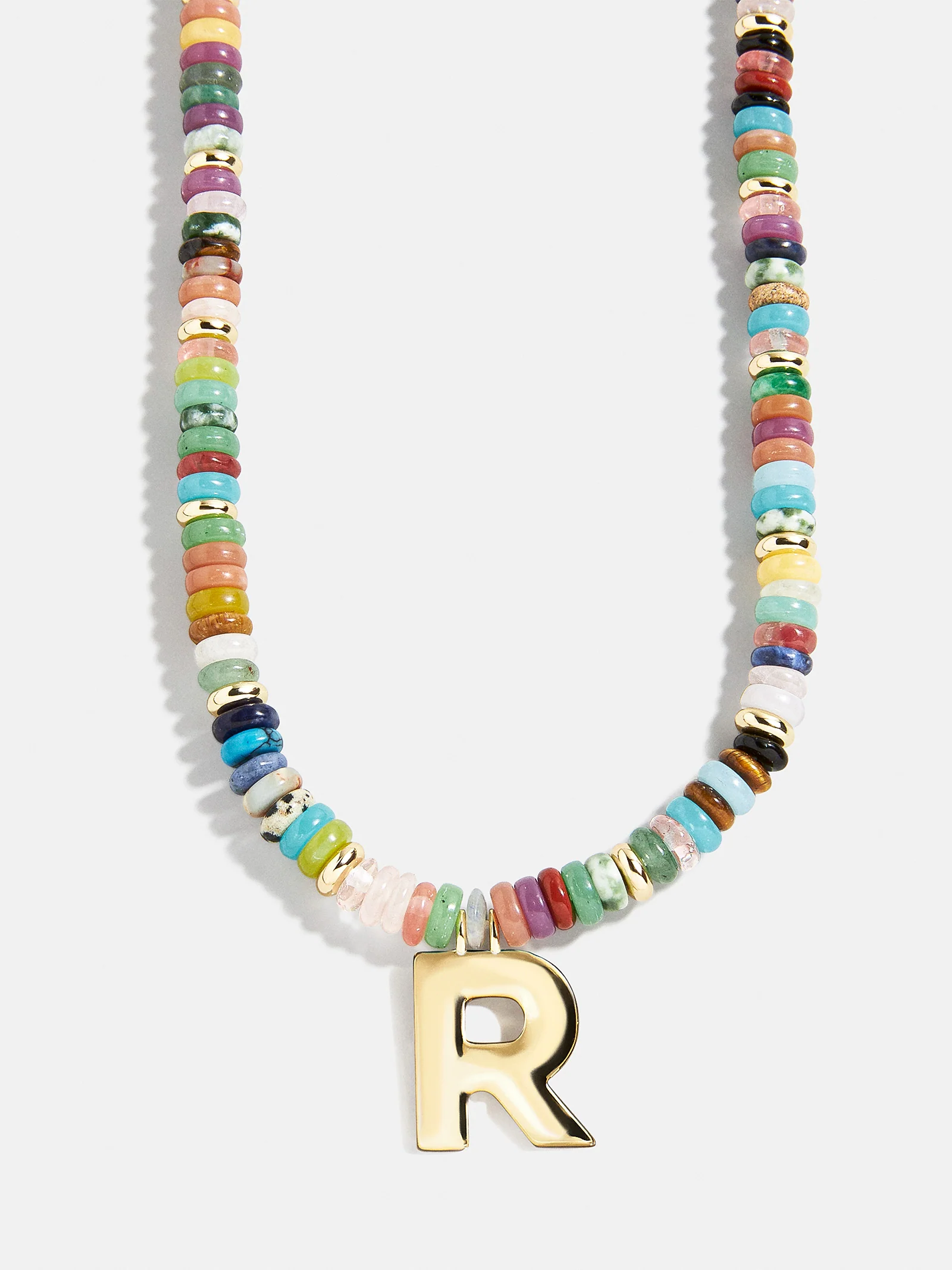 Semi-Precious Block Initial Necklace - Multi/Gold