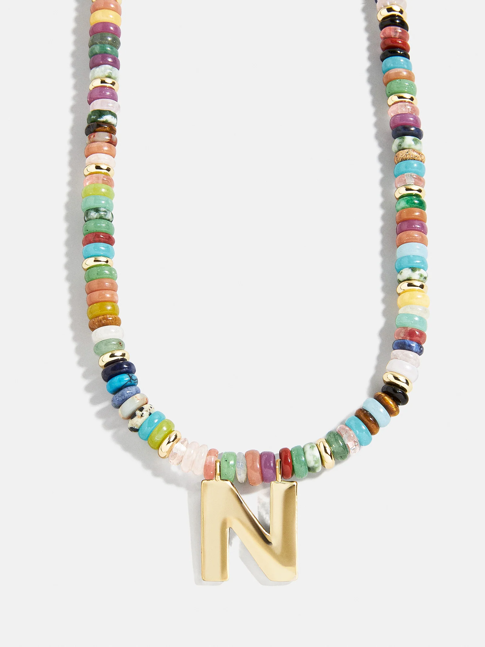 Semi-Precious Block Initial Necklace - Multi/Gold