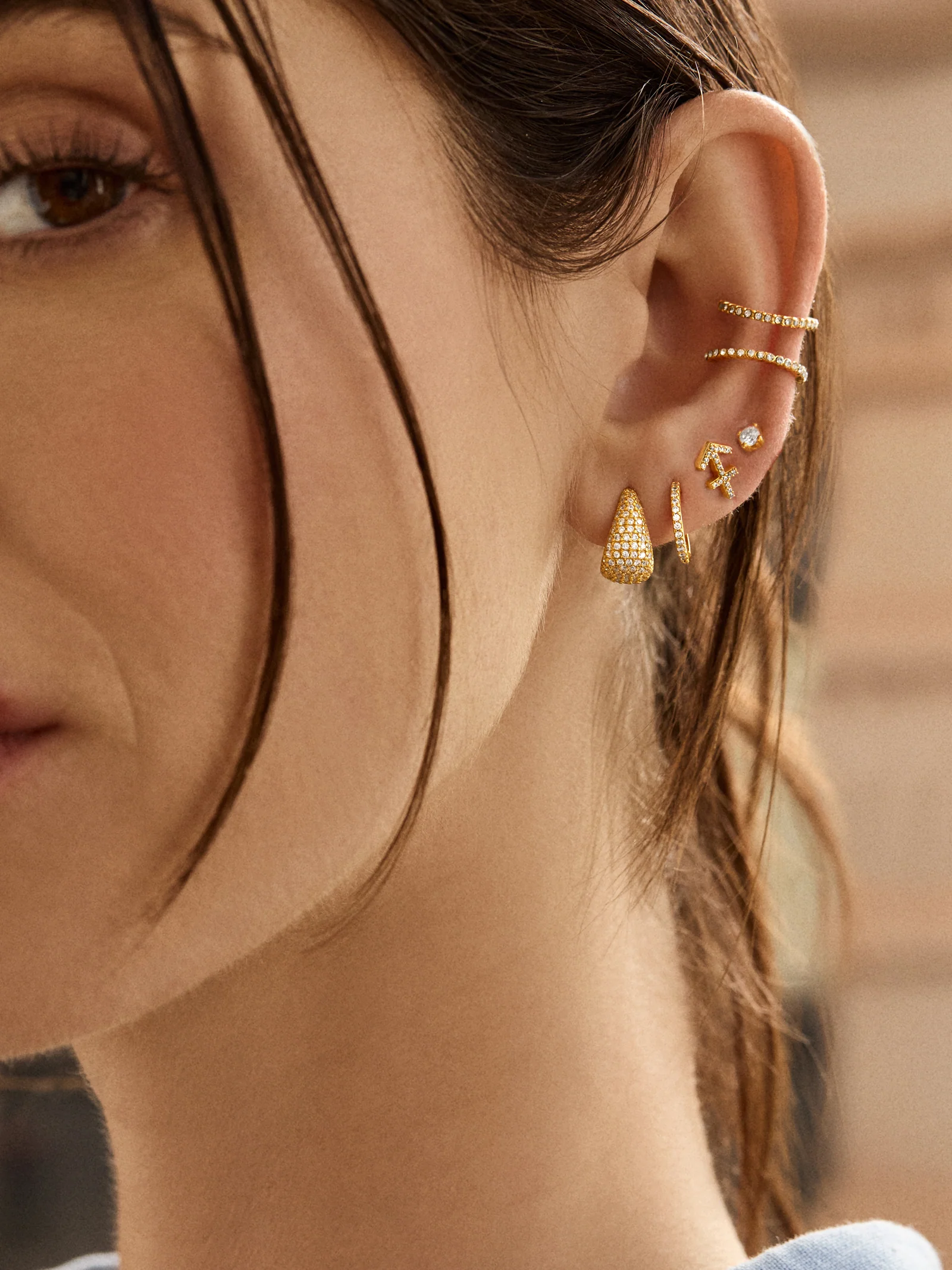 18K Gold Zodiac Earrings - 18K Gold Plated Sterling Silver. Pavé Cubic Zirconia Stones