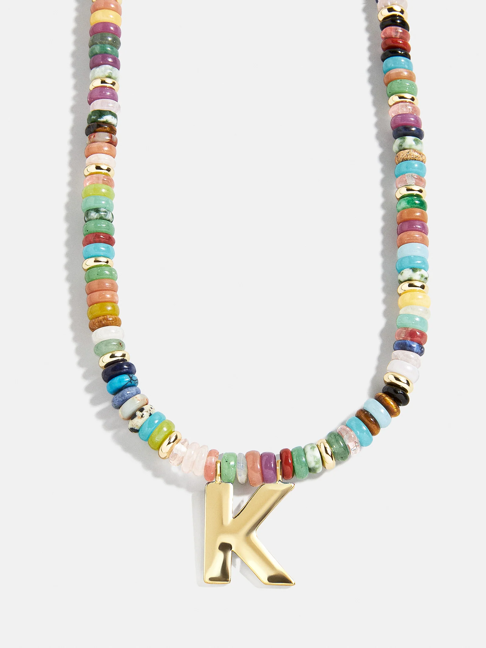 Semi-Precious Block Initial Necklace - Multi/Gold