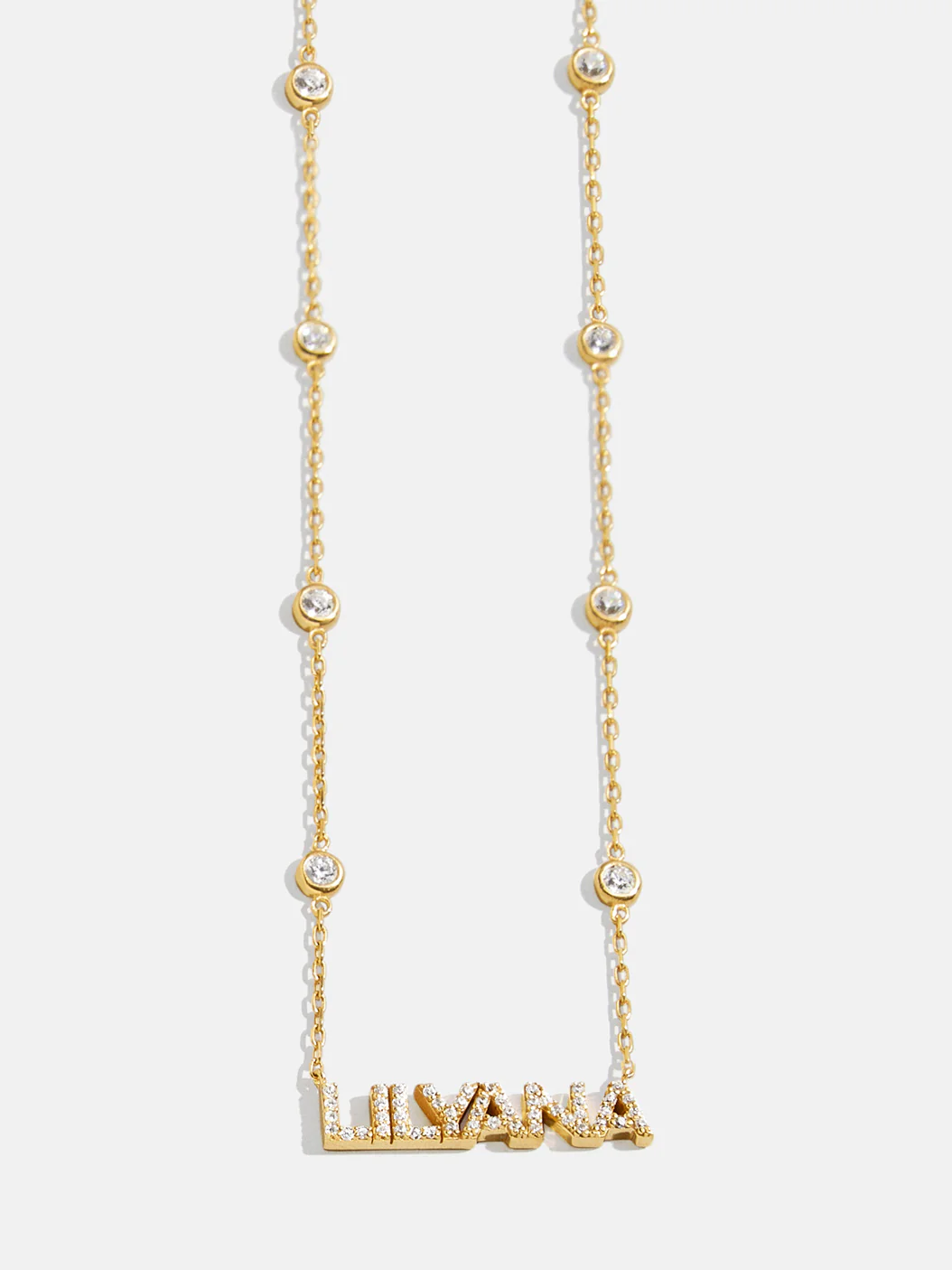 18K Gold Custom Yasmine Nameplate Necklace - Gold/Pavé