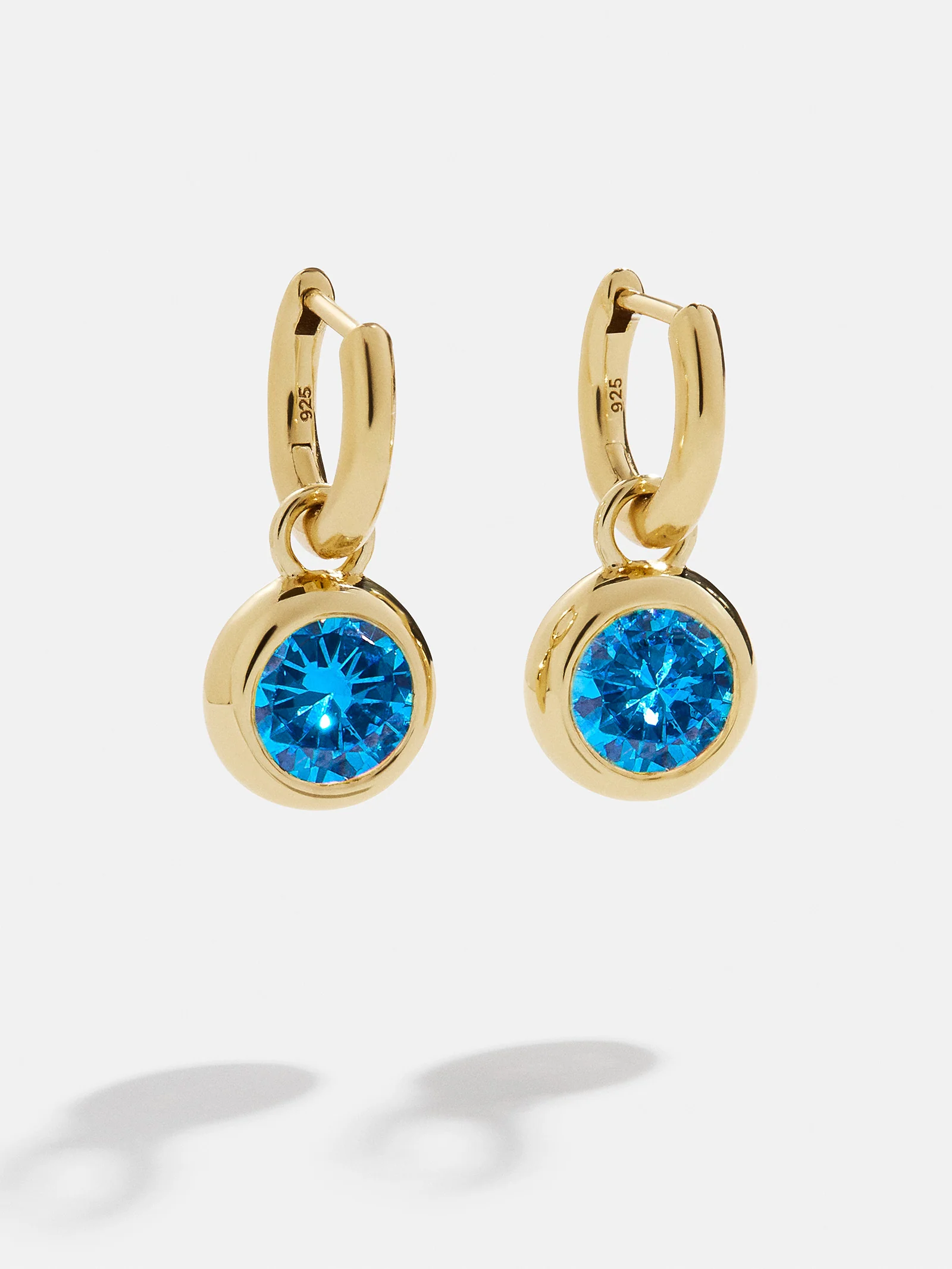 18K Gold Birthstone Drop Earrings - Blue Zircon