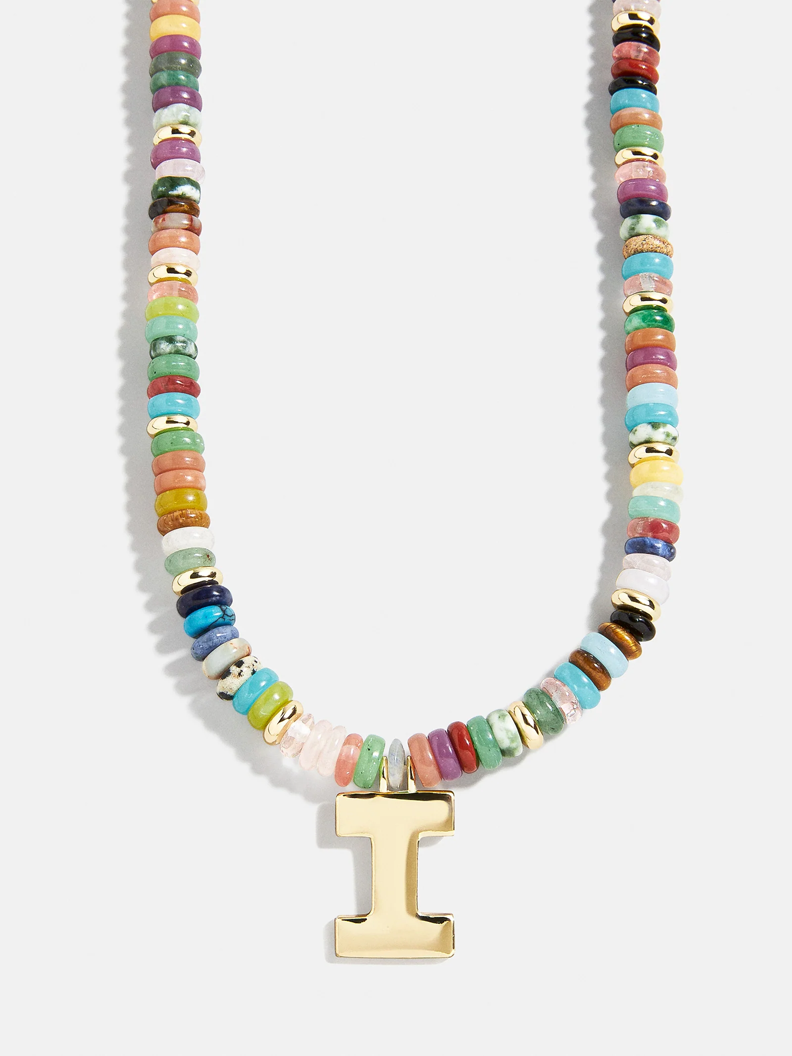 Semi-Precious Block Initial Necklace - Multi/Gold