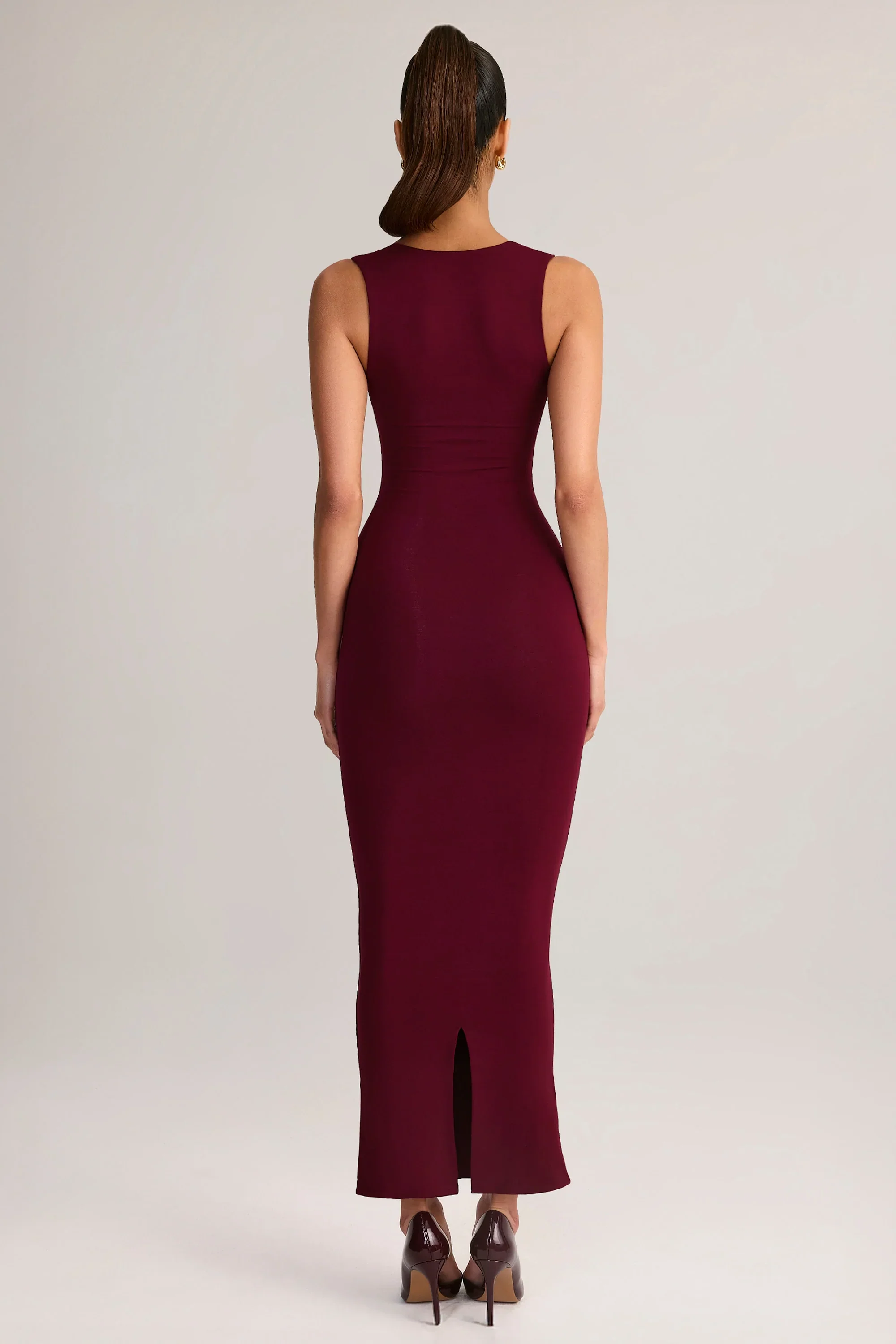 Modal Square-Neck Midi Dress in Wine