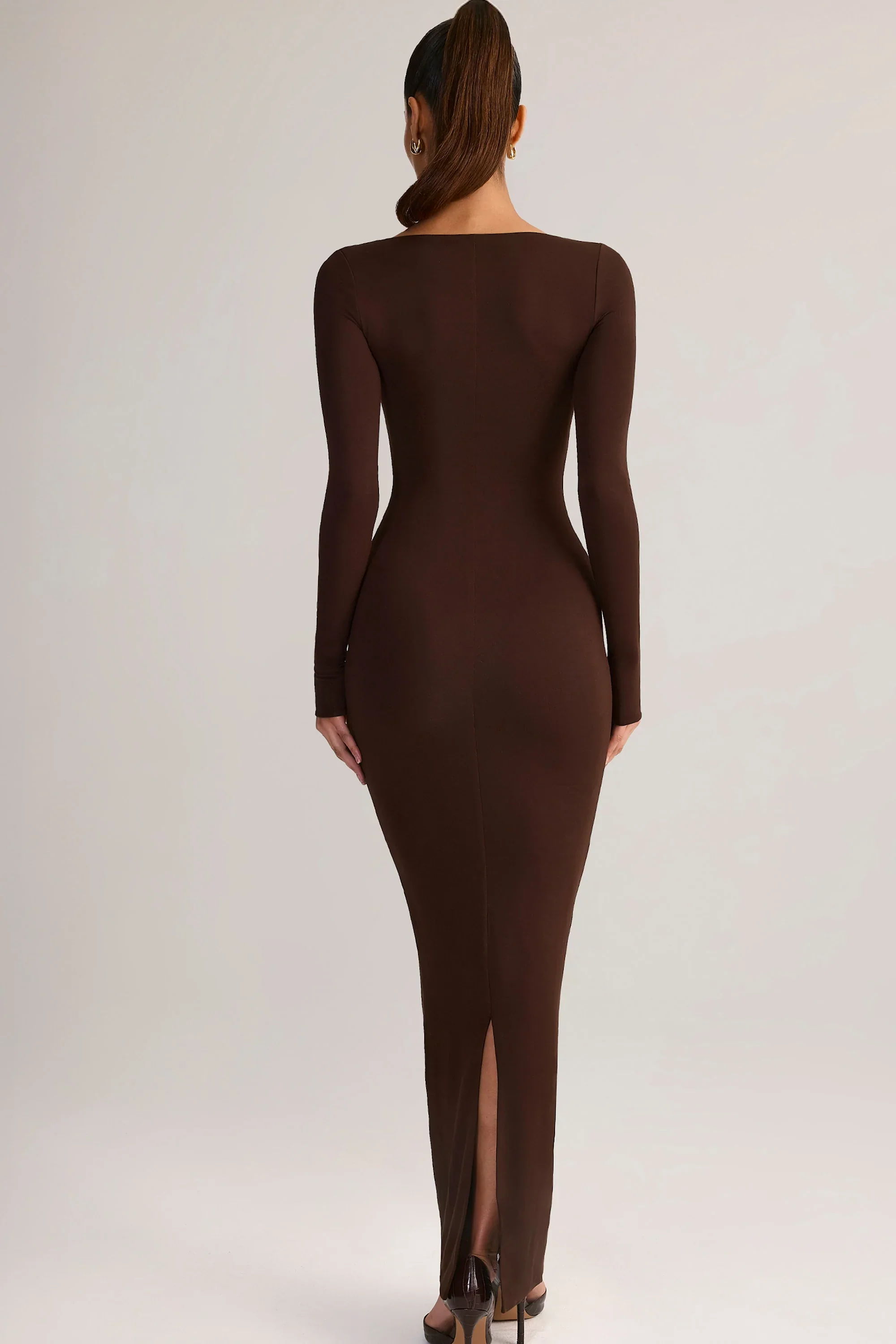Modal Square-Neck Maxi Dress in Chocolate Brown