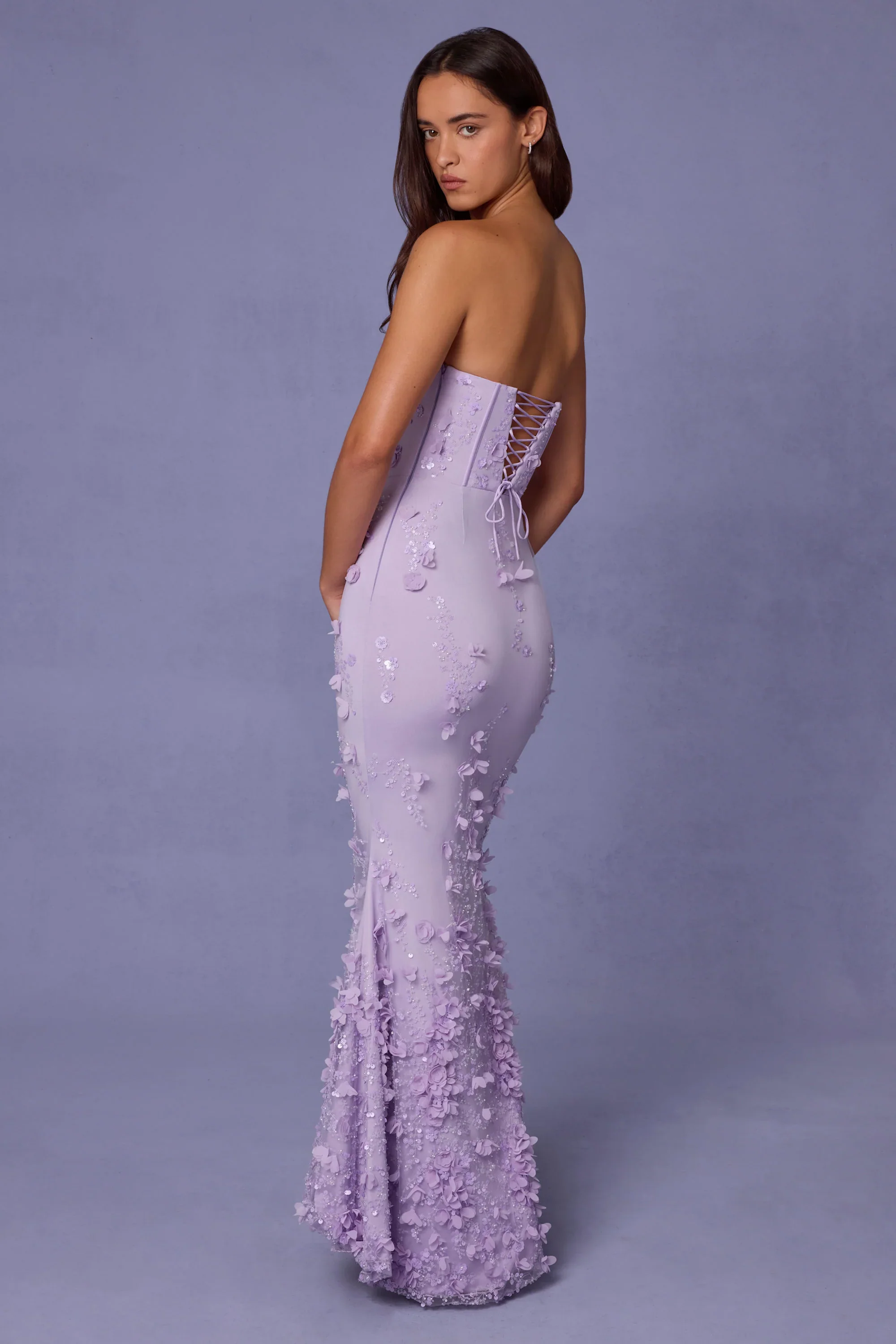 Lace-Up Corset Maxi Dress in Lilac