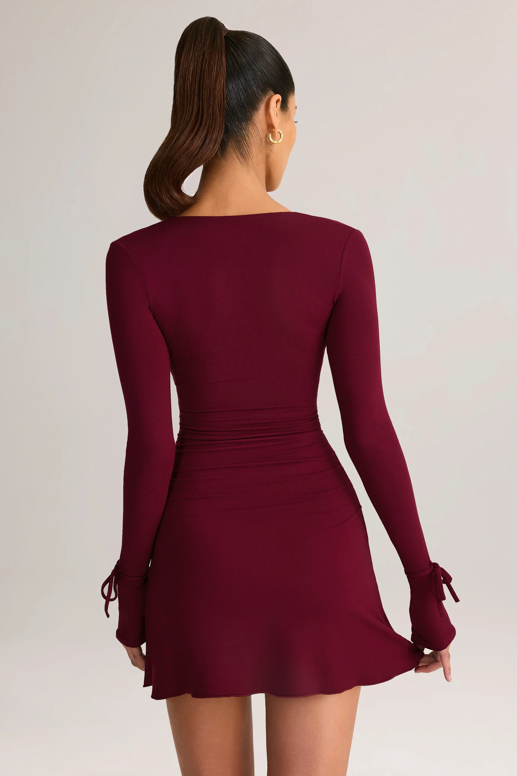 Modal Long-Sleeve Mini Dress in Wine