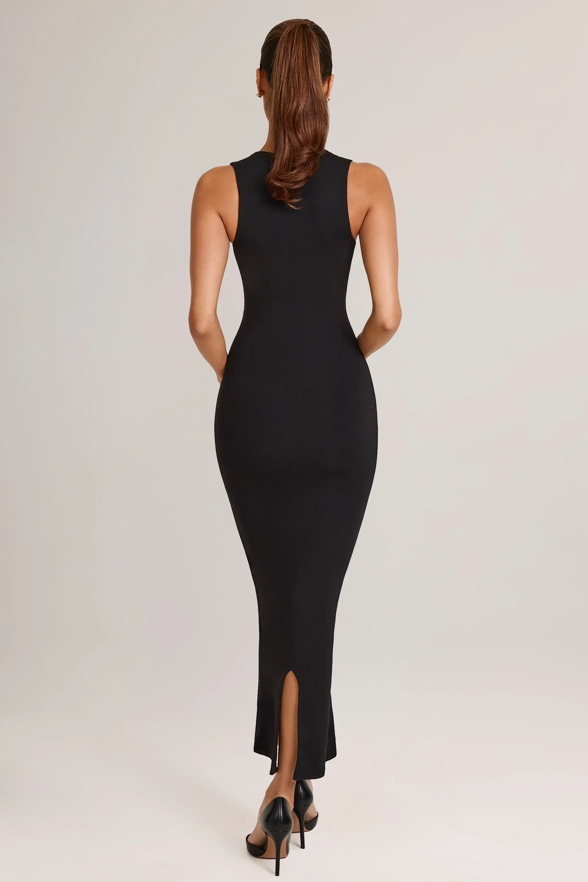 Square Neck Midi Dress in Black