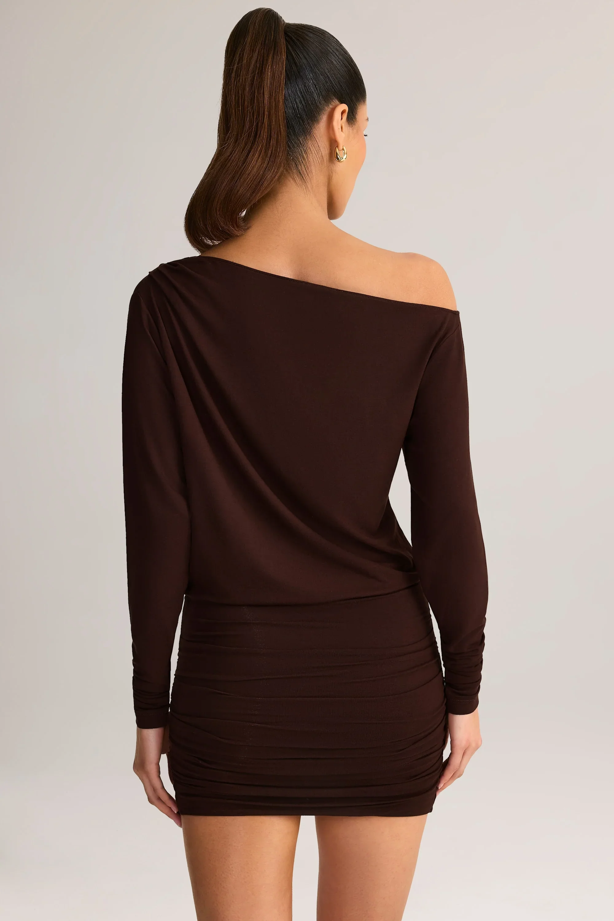 Modal Off-Shoulder Mini Dress in Chocolate Brown