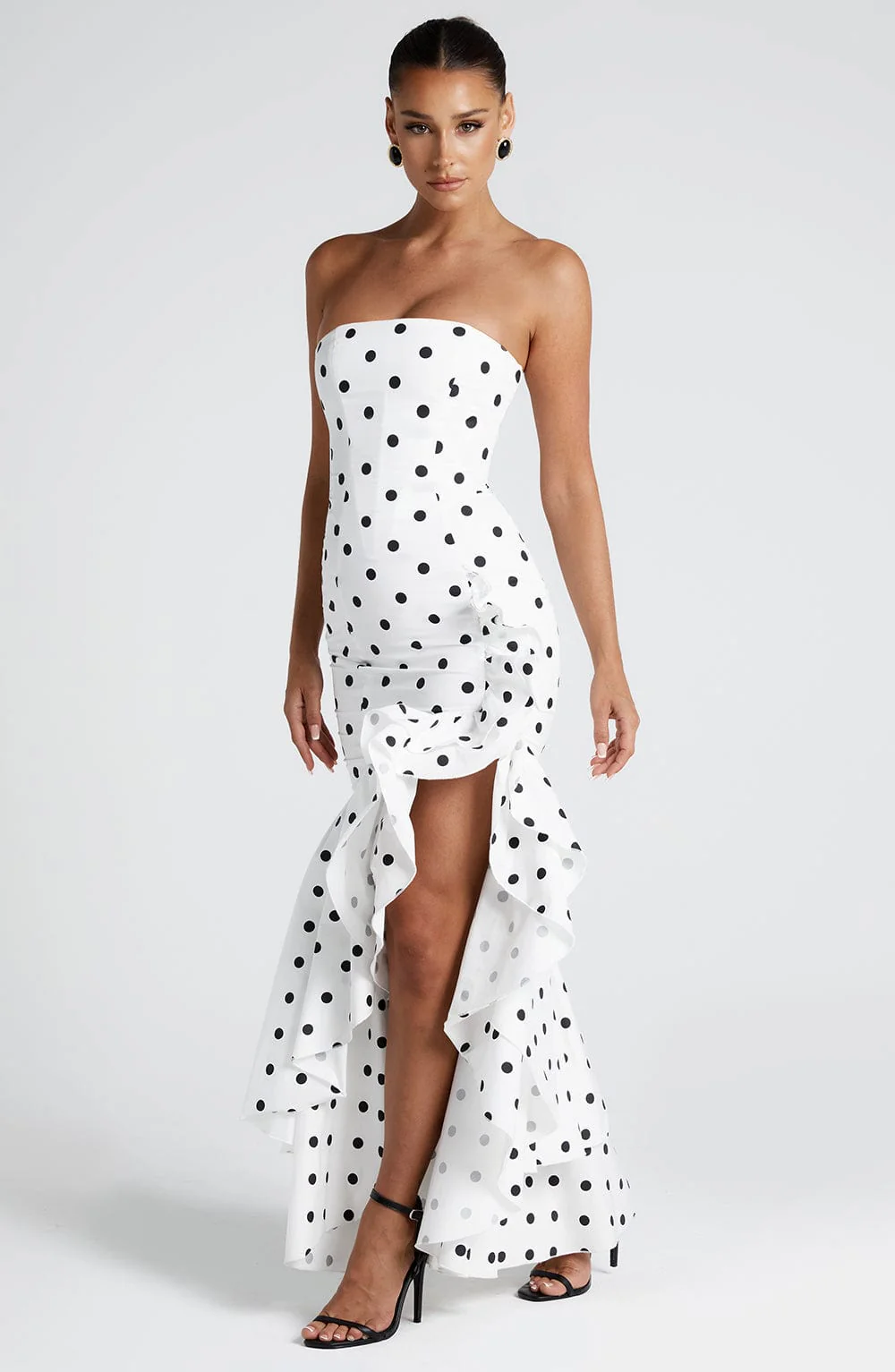 Angelina Maxi Dress - Black Polka Dot Print