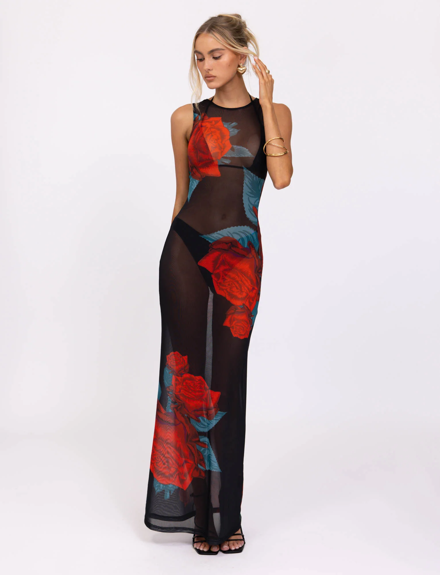 JOZIE THREE PIECE DRESS - BLACK : MACRO ROSE - RED ROSE