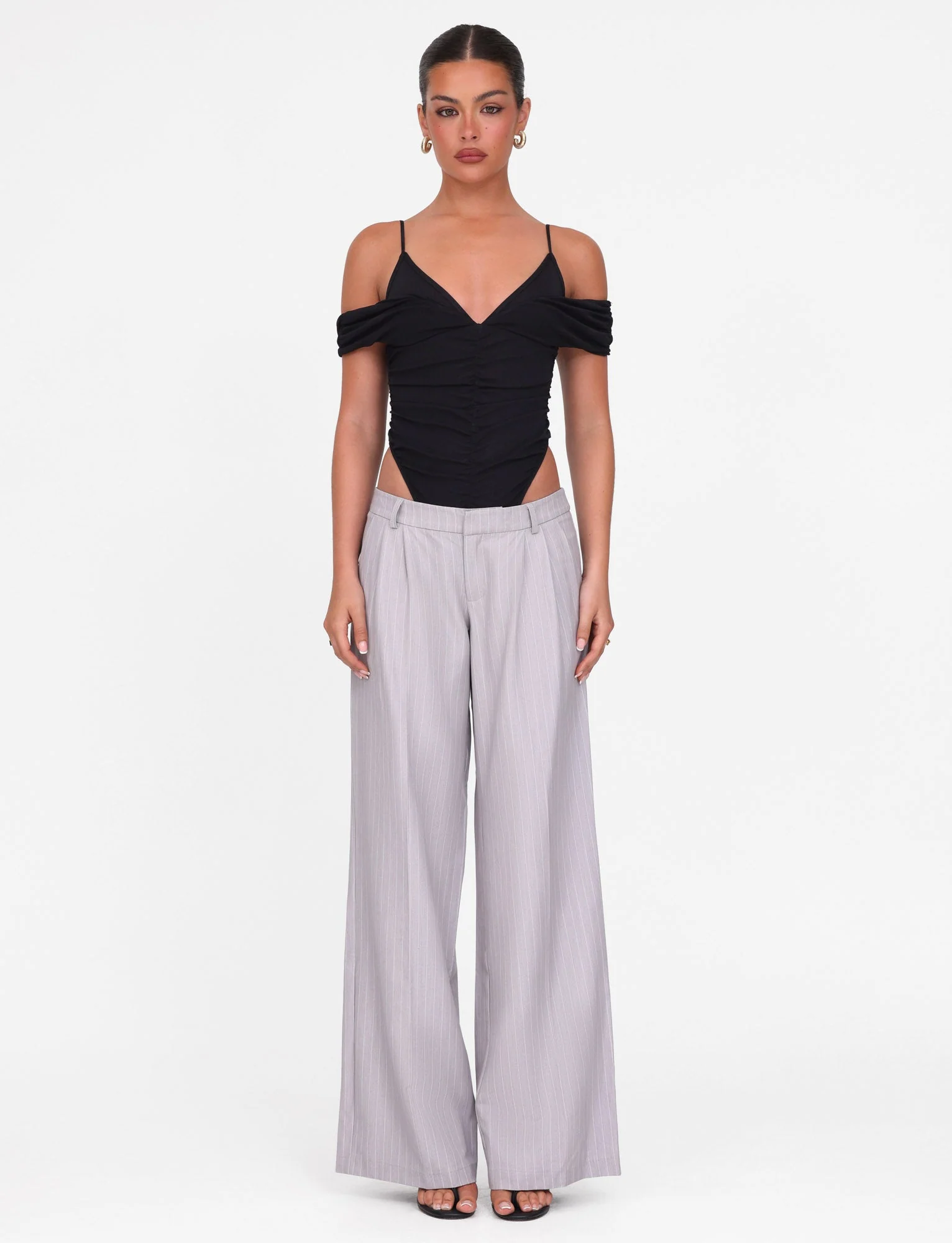 AMBERLY SUIT PANT - GREY : PINSTRIPE : GREY PINSTRIPE