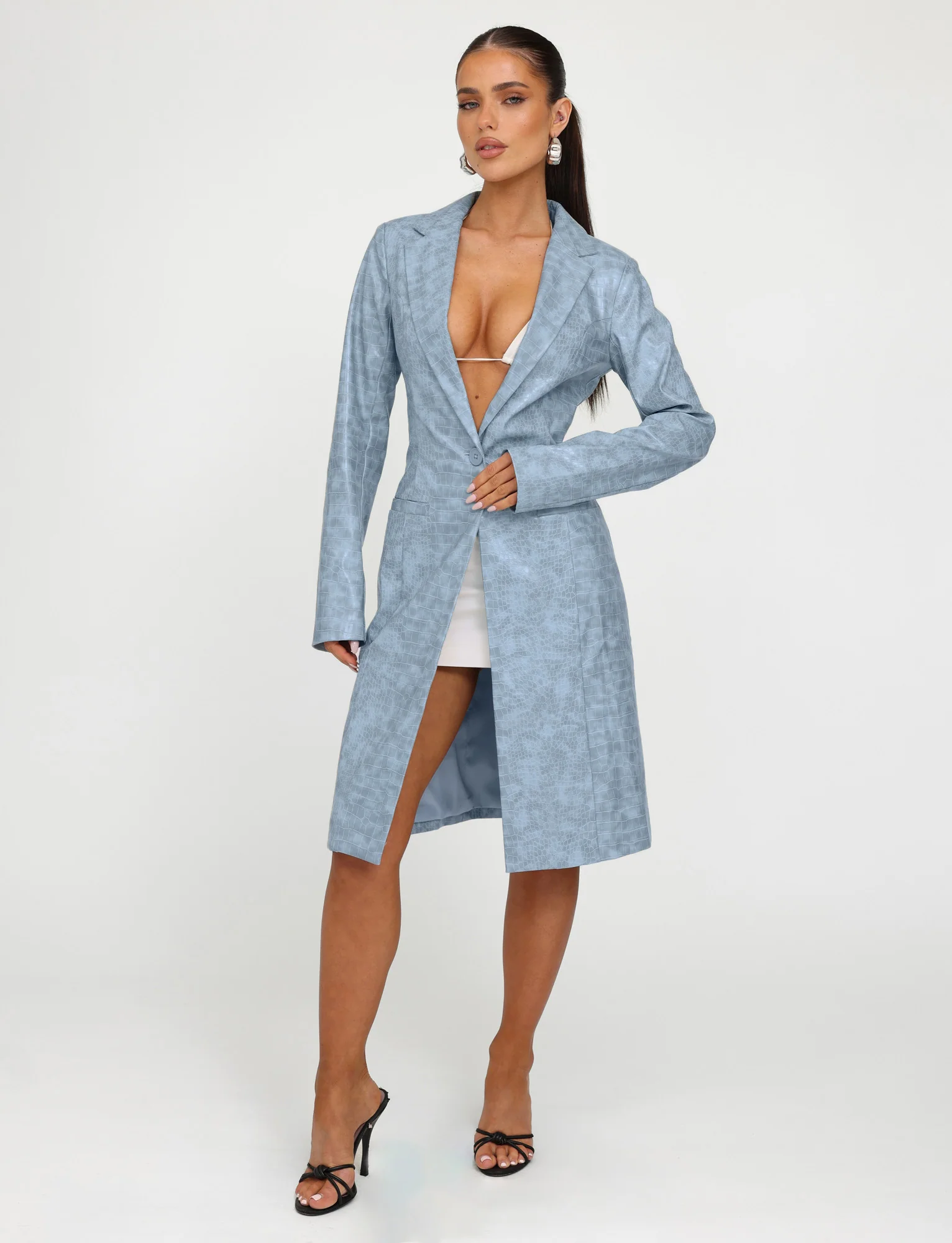 EMERSYN TRENCH COAT - BLUE : DUSTY BLUE
