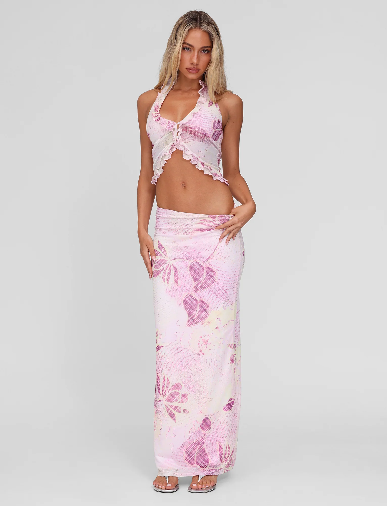 DALILA MIDI SKIRT - GRUNGE FLORAL MAGENTA