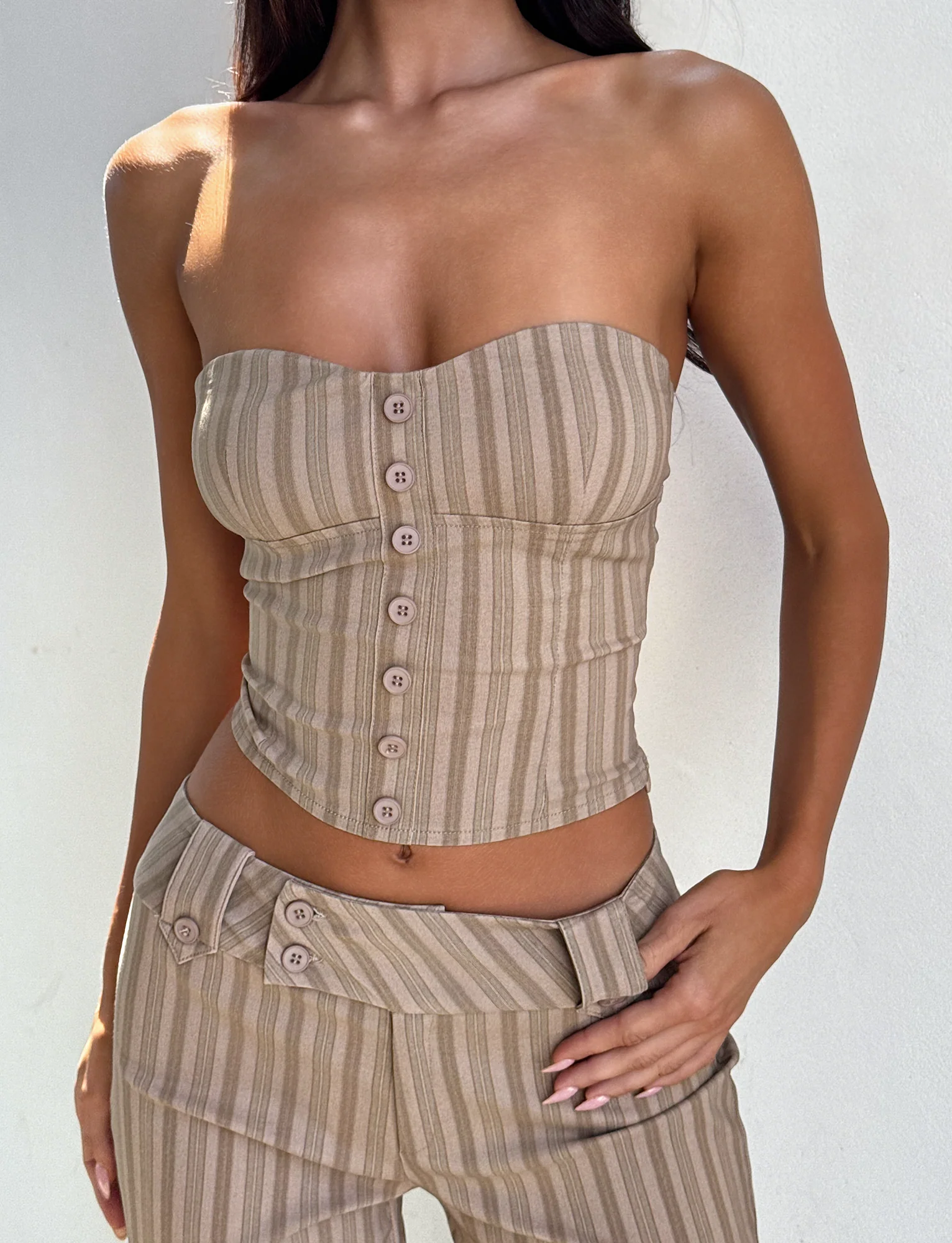 KITTIE STRAPLESS CORSET - TAUPE STRIPE
