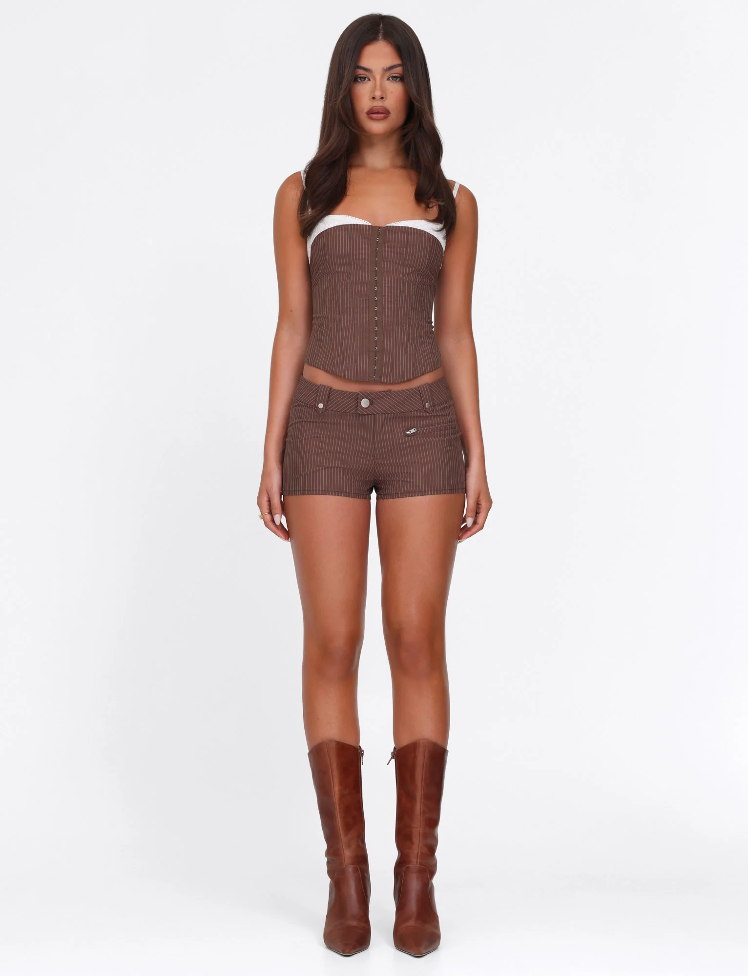 ANTONELLA SHORT - BROWN : CHOCOLATE : CHOCOLATE PINSTRIPE