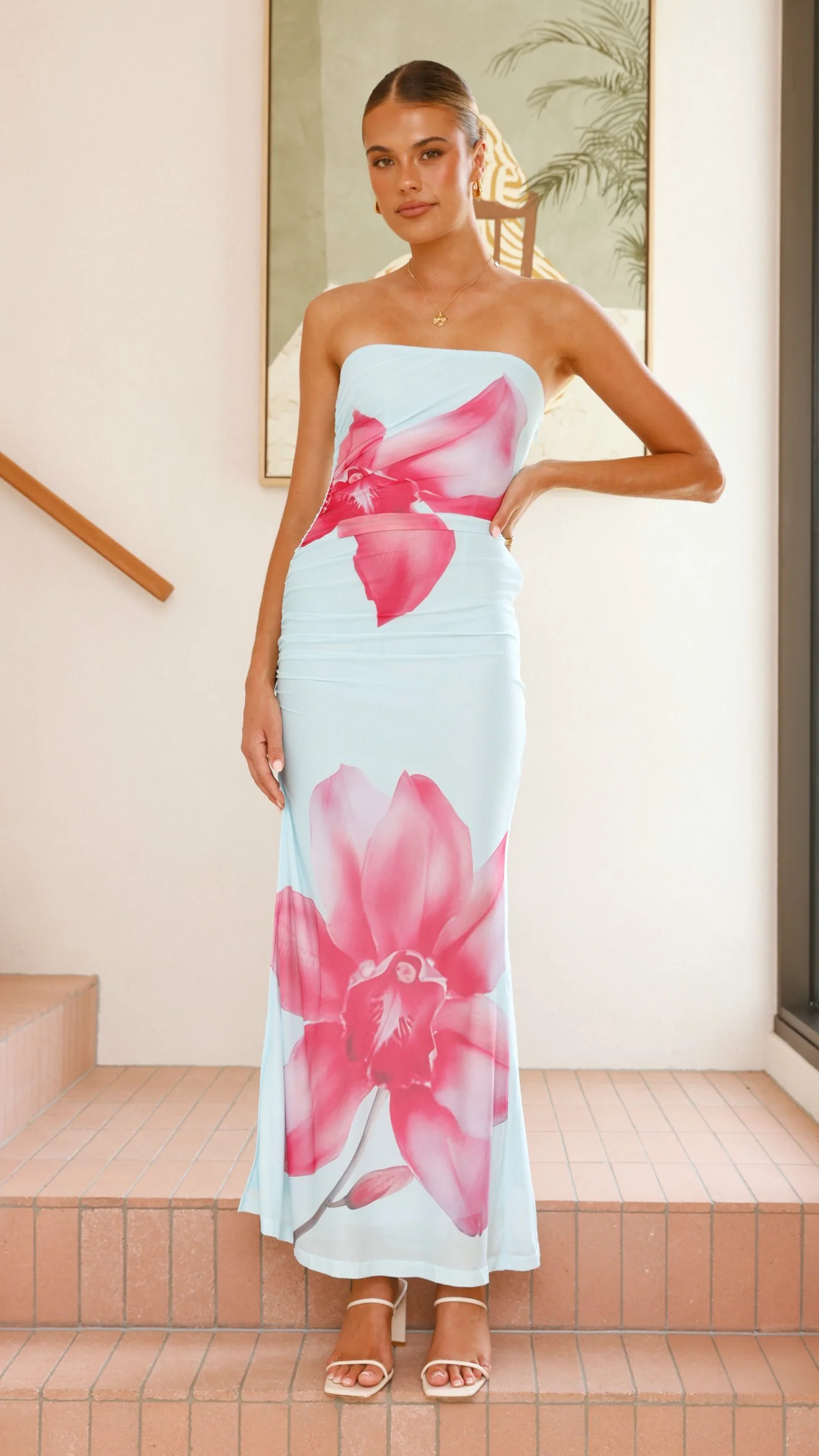 Brittani Strapless Maxi Dress - Blue/Pink