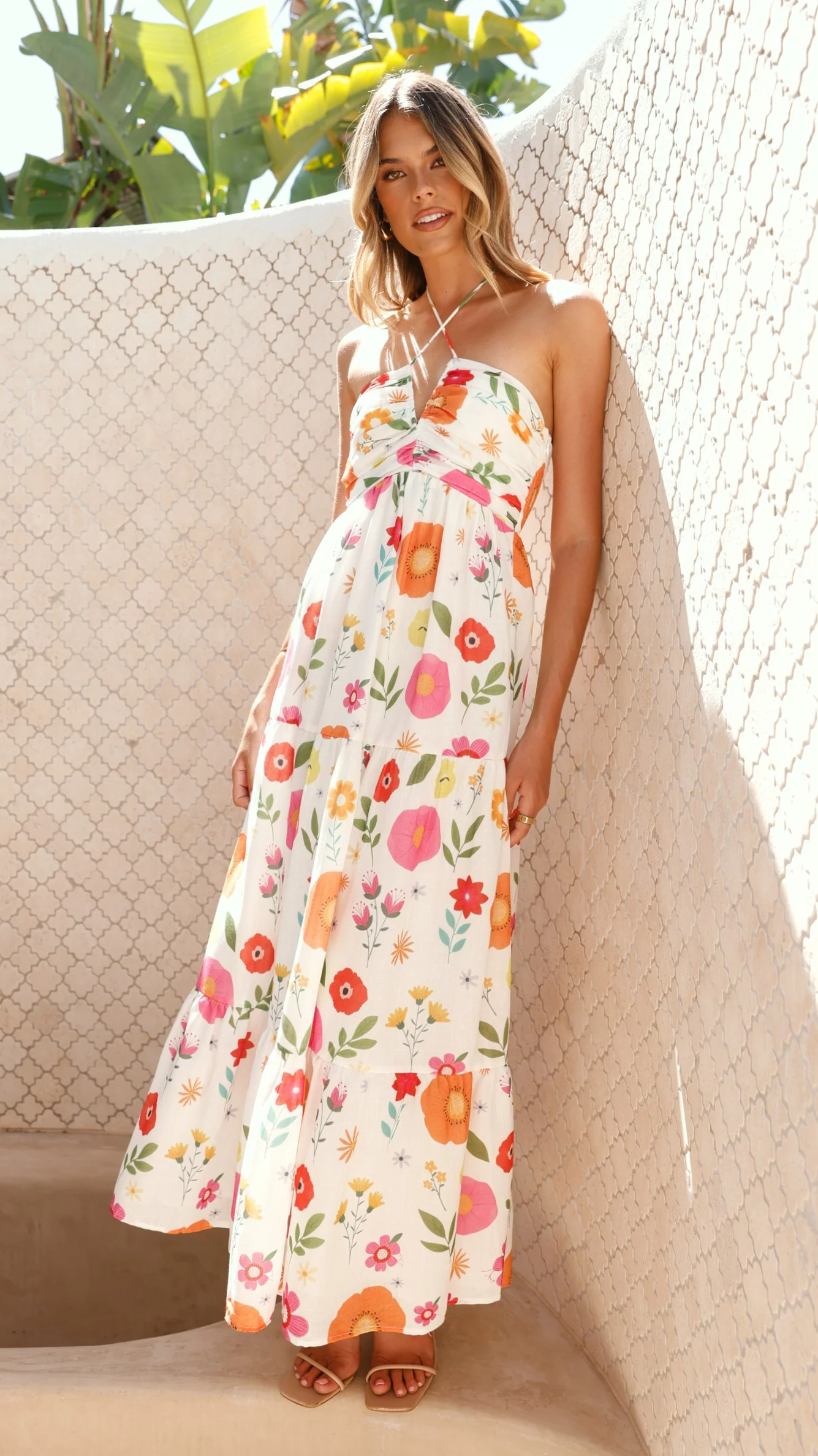 Taffeta Maxi Dress - White Floral