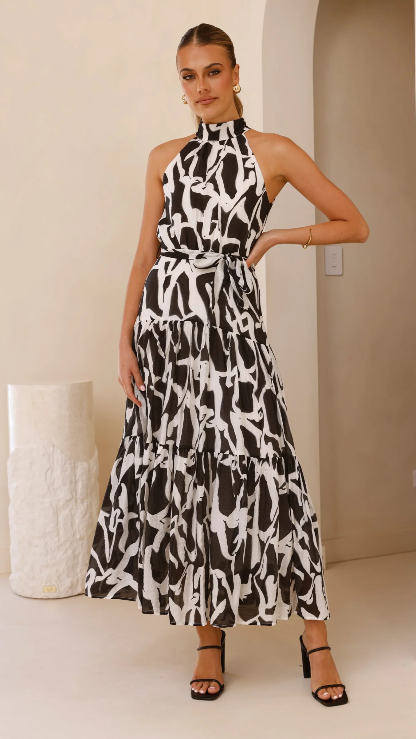 River Halter Midi Dress - Black/White